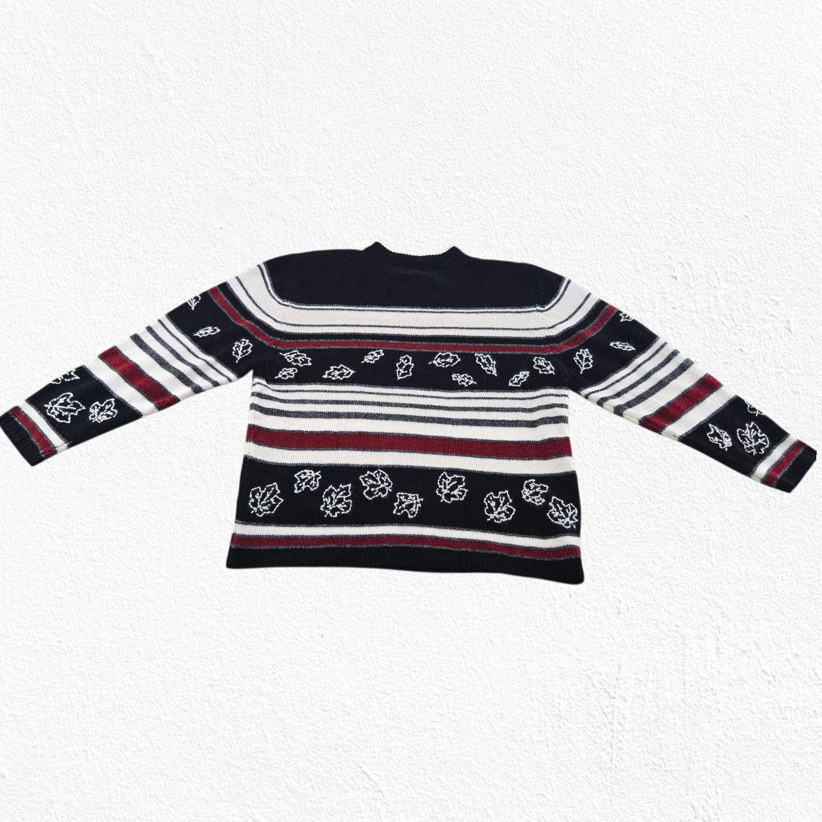 Vintage Y2K Fall Striped Leaf Knit Black Red White Sweater Size XL Size XL / US 12-14 / IT 48-50 - 10 Thumbnail