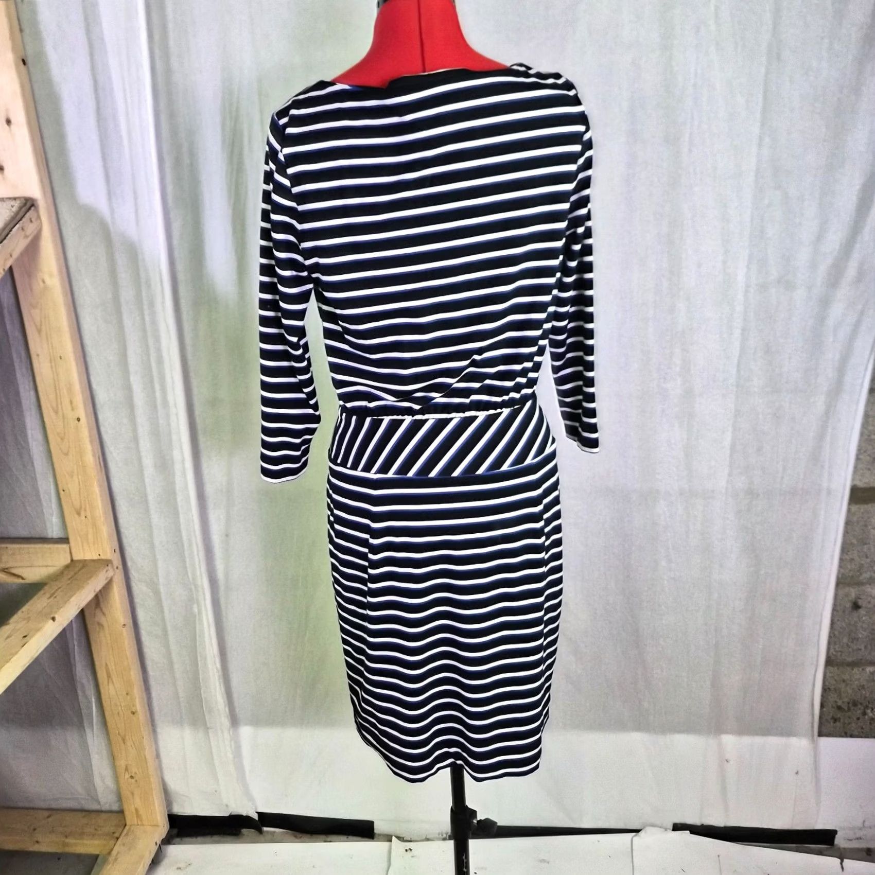 Vintage LL Bean Signature Womens Dress Size 4 Stripe Long Sleeve Blue Black White G126 Size S / US 4 / IT 40 - 5 Thumbnail