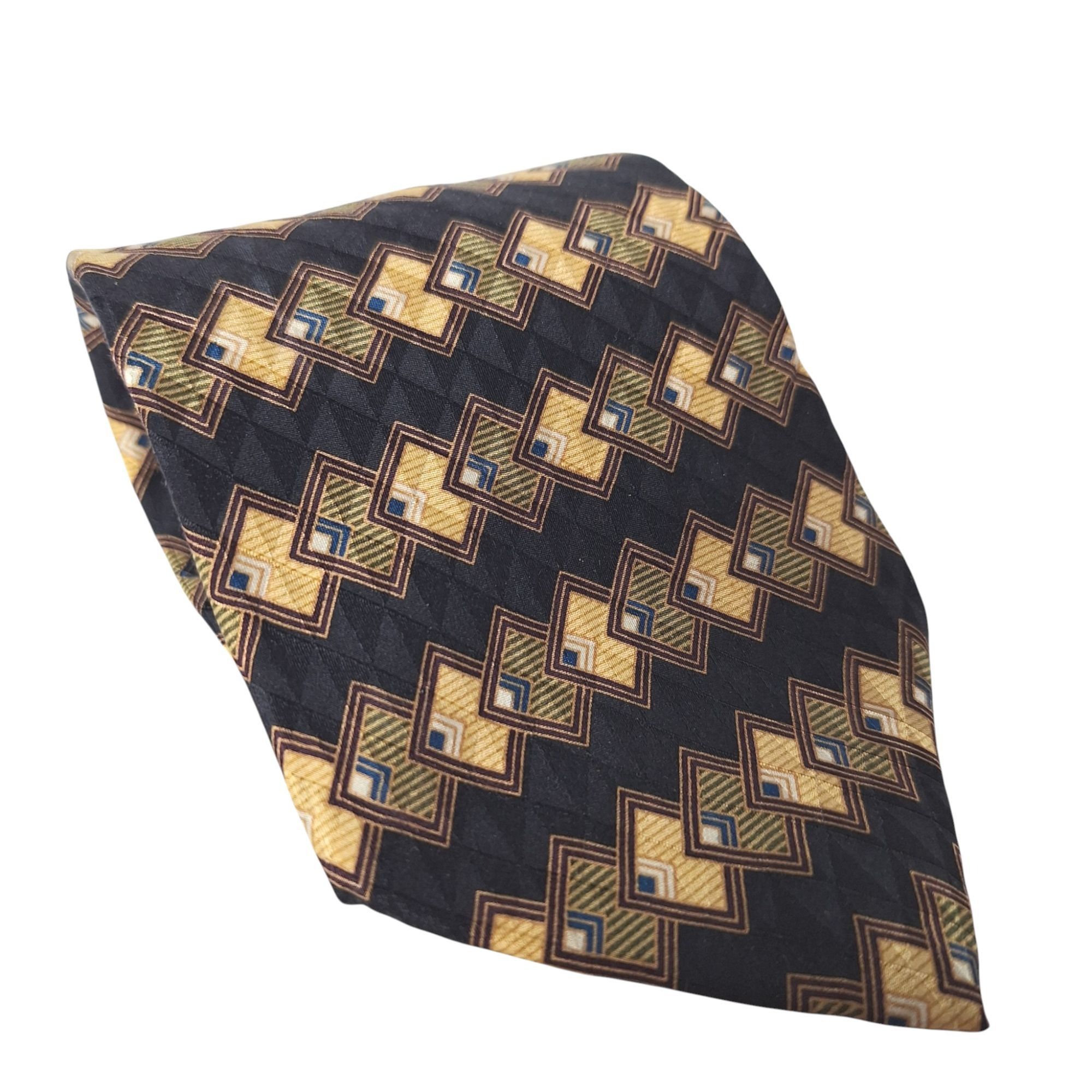 Bill Blass Bill Blass Black Label Silk Tie Black Gold Geometric Diamond Size ONE SIZE - 1 Thumbnail