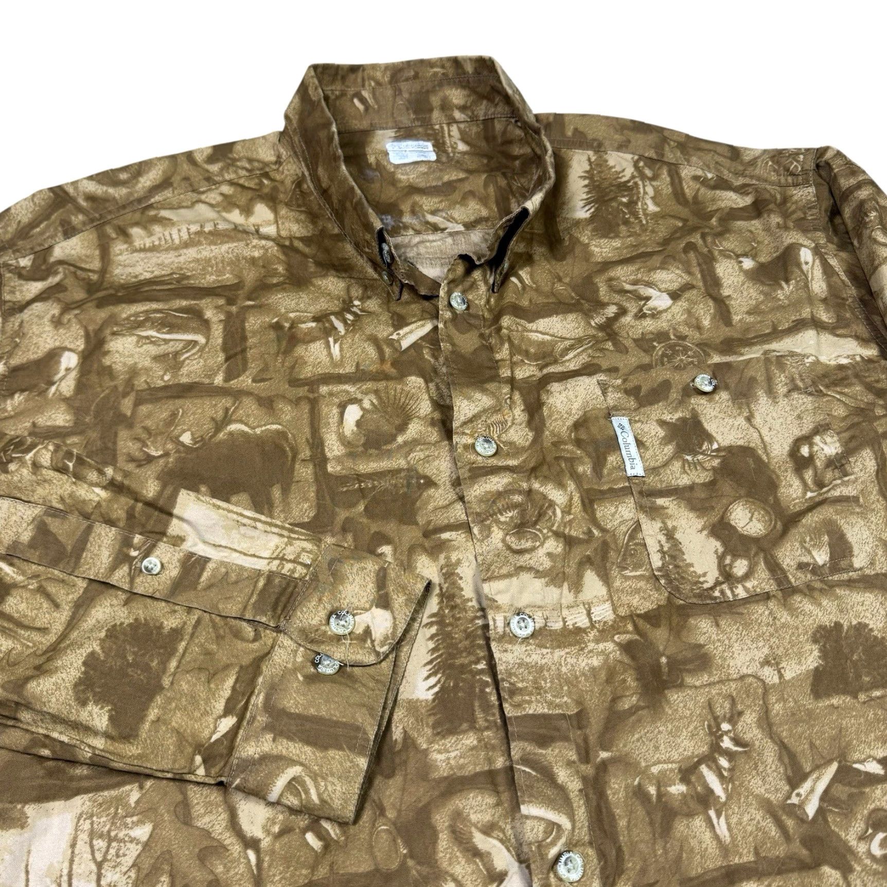 Vintage Columbia Shirt Mens 2XL All Over Print Outdoor Hunting Moose Brown Button-Up Casual Size US XXL / EU 58 / 5 - 2 Thumbnail