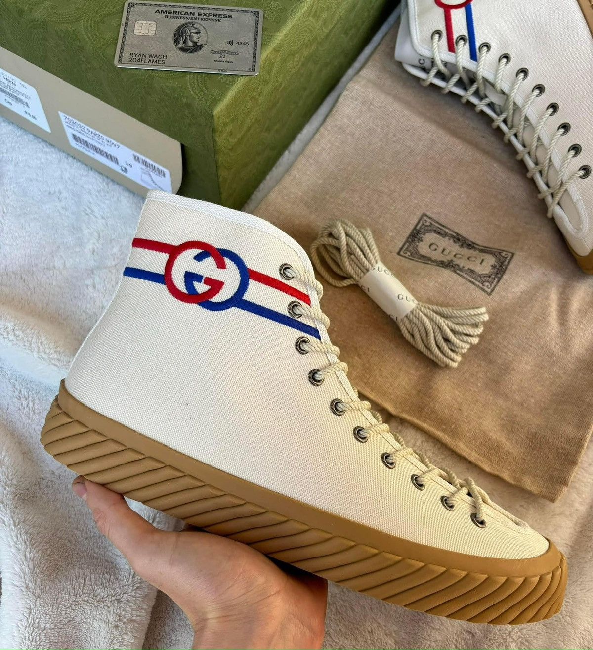 Gucci Gucci GG Cream Red/Blue High Tops Size US 11 / EU 44 - 1 Thumbnail