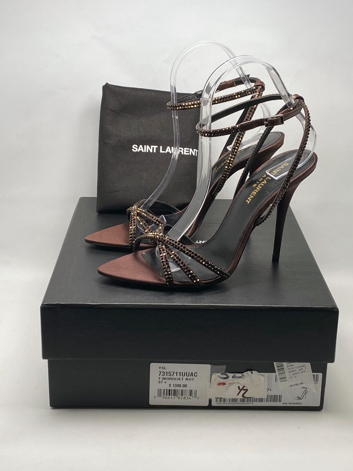 Yves Saint Laurent Saint Laurent Ava Sandals Satin with Rhinestones size 37.5 Size US 7.5 / IT 37.5 - 13 Thumbnail