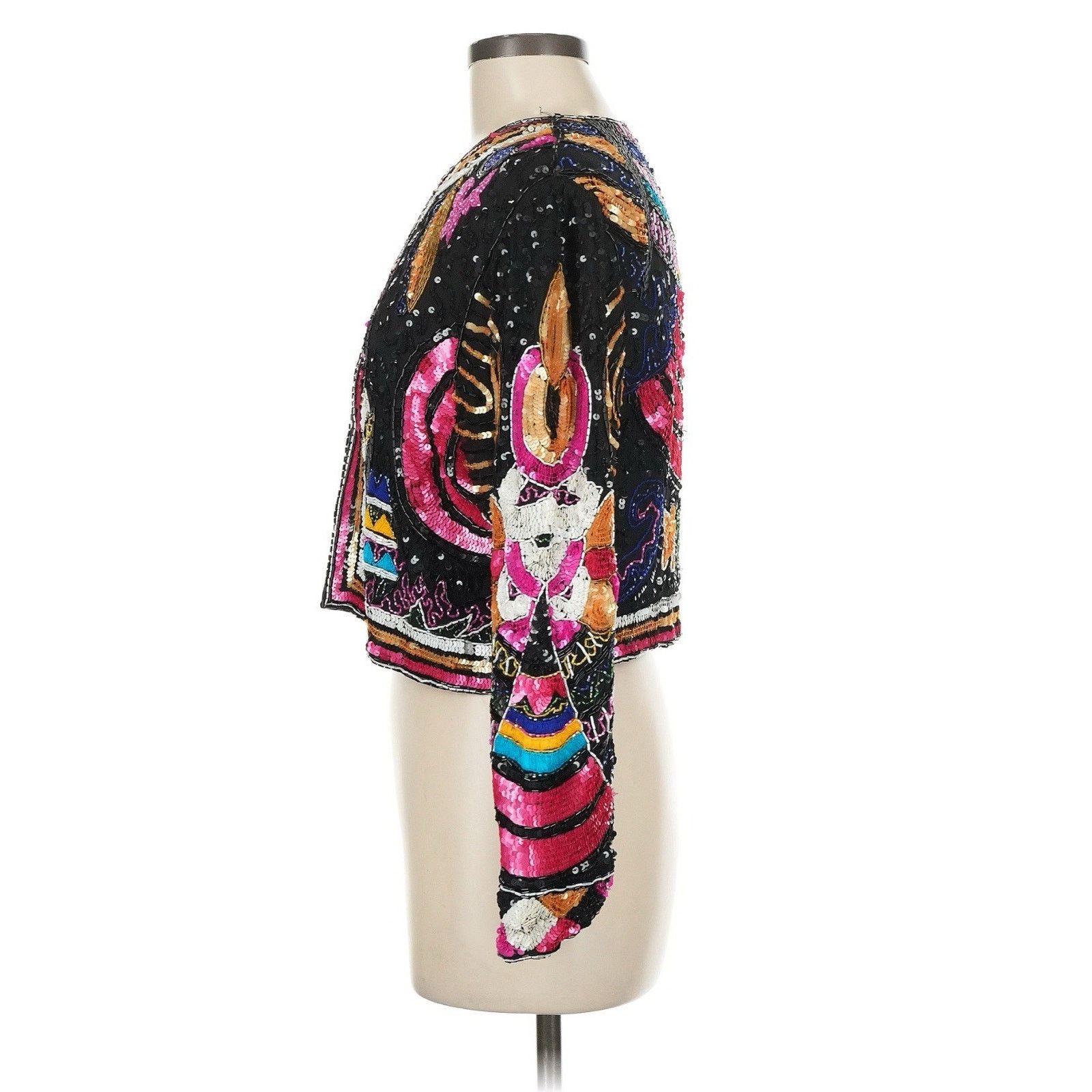 Vintage Creative Creations Silk Beaded Sequin Cropped Jacket M Size M / US 6-8 / IT 42-44 - 4 Thumbnail