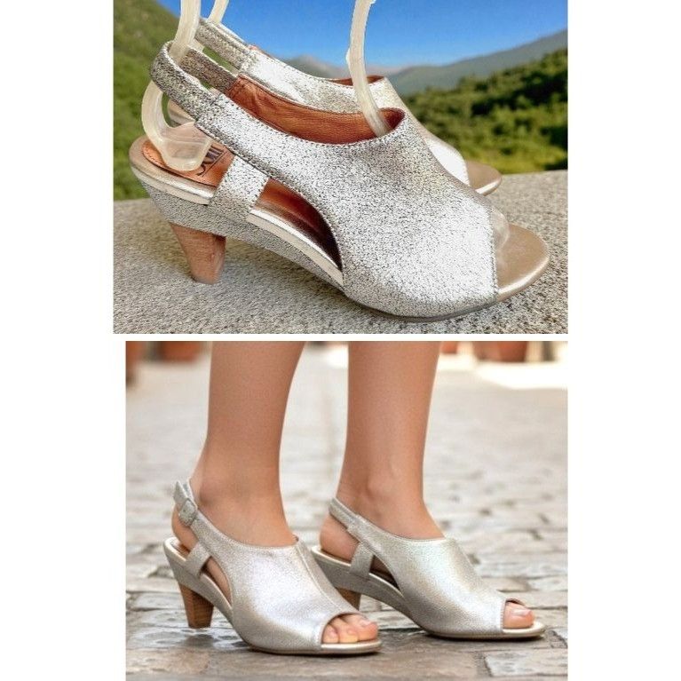Other Softt Heels 7M Gold Metallic Peep Toe Slingbacks Leather Upp Size US 7 / IT 37 - 2 Thumbnail