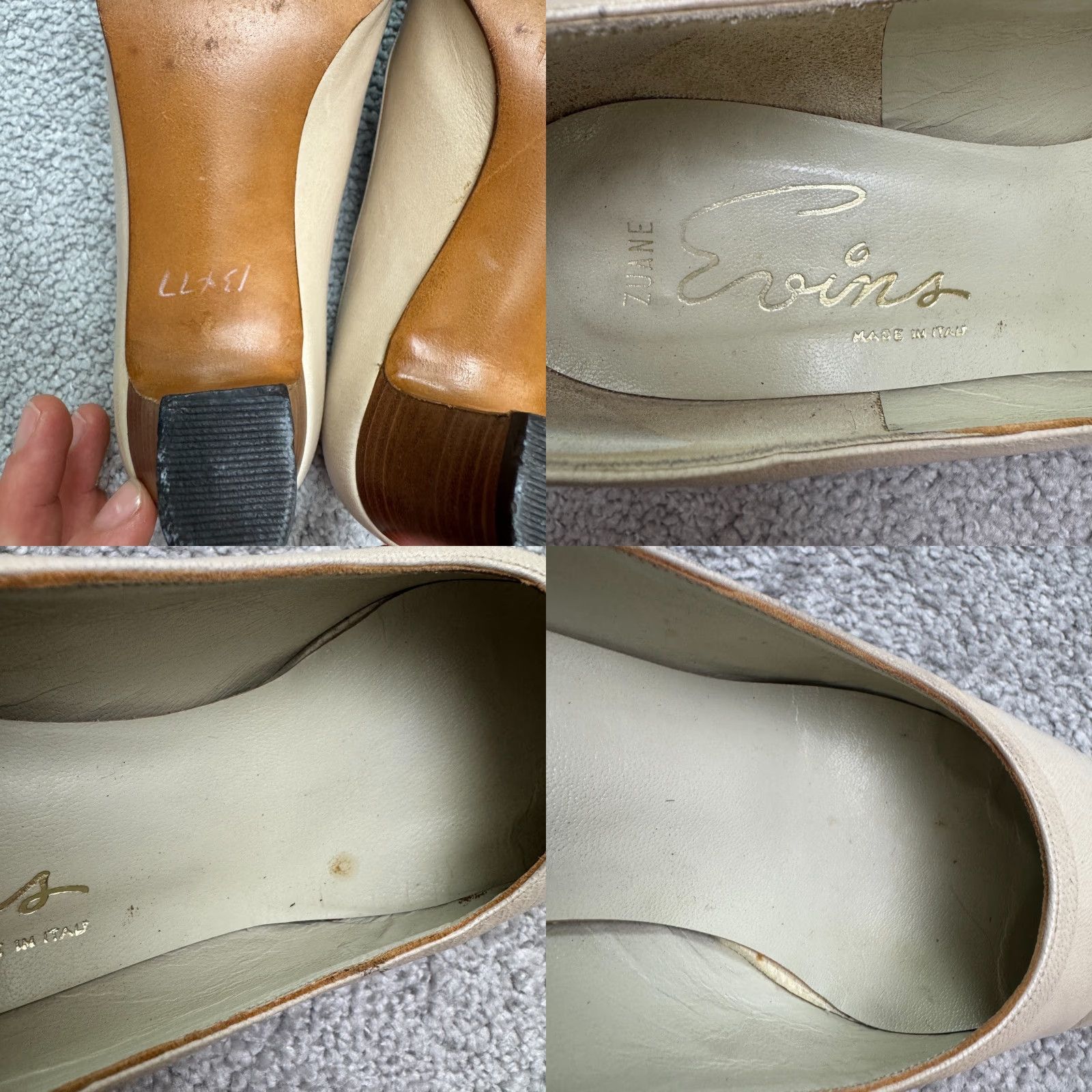 Vintage VINTAGE Ervins Zuane Women's Leather Block Heel Pumps 5B Beige 70s Retro Classic Designer Dress Shoe Size US 5 / IT 35 - 8 Thumbnail