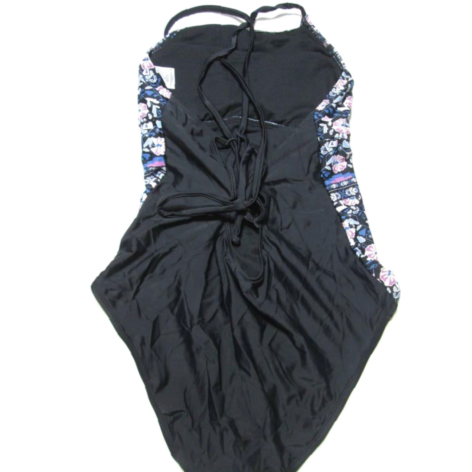 Mossimo Mossimo Womens One Piece Swimsuit Black Floral Adjustable Straps Size M Backless Spaghetti Strap Beach Sea Life Pattern Solid Womens Size ONE SIZE - 2 Thumbnail