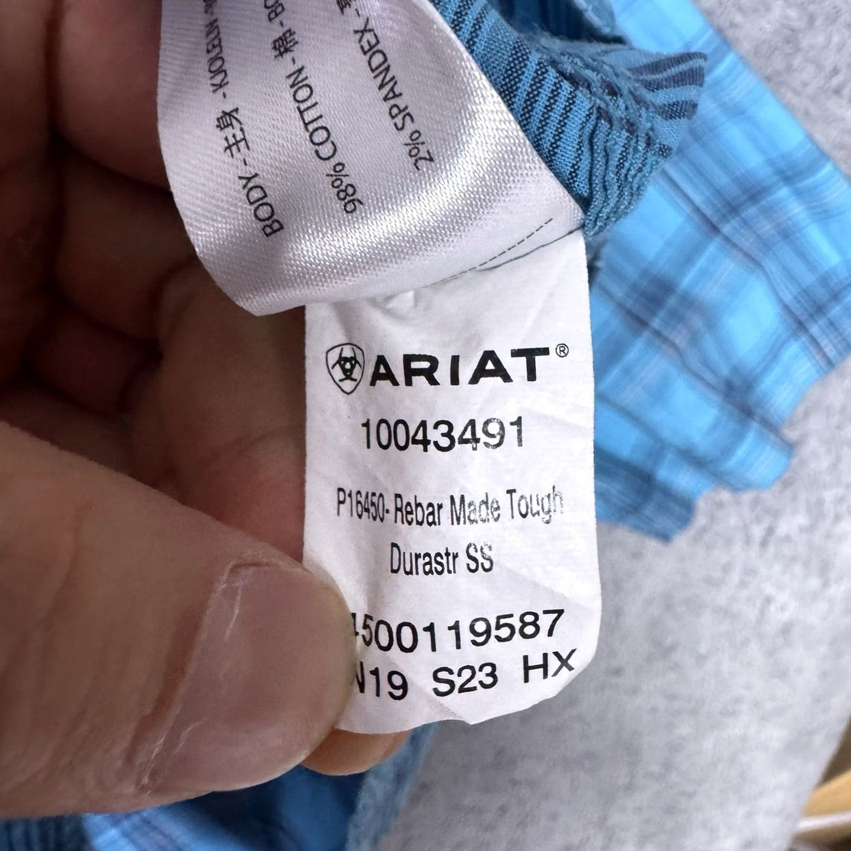 Ariat Ariat Rebar Shirt Mens XLT Tall Plaid Short Sleeve Durastretch Workwear Utility Shirt Size US XL / EU 56 / 4 - 7 Thumbnail