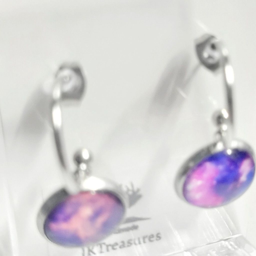 Handmade Purple and Pink Nebula Galaxy Hoop Earrings Size ONE SIZE - 2 Thumbnail