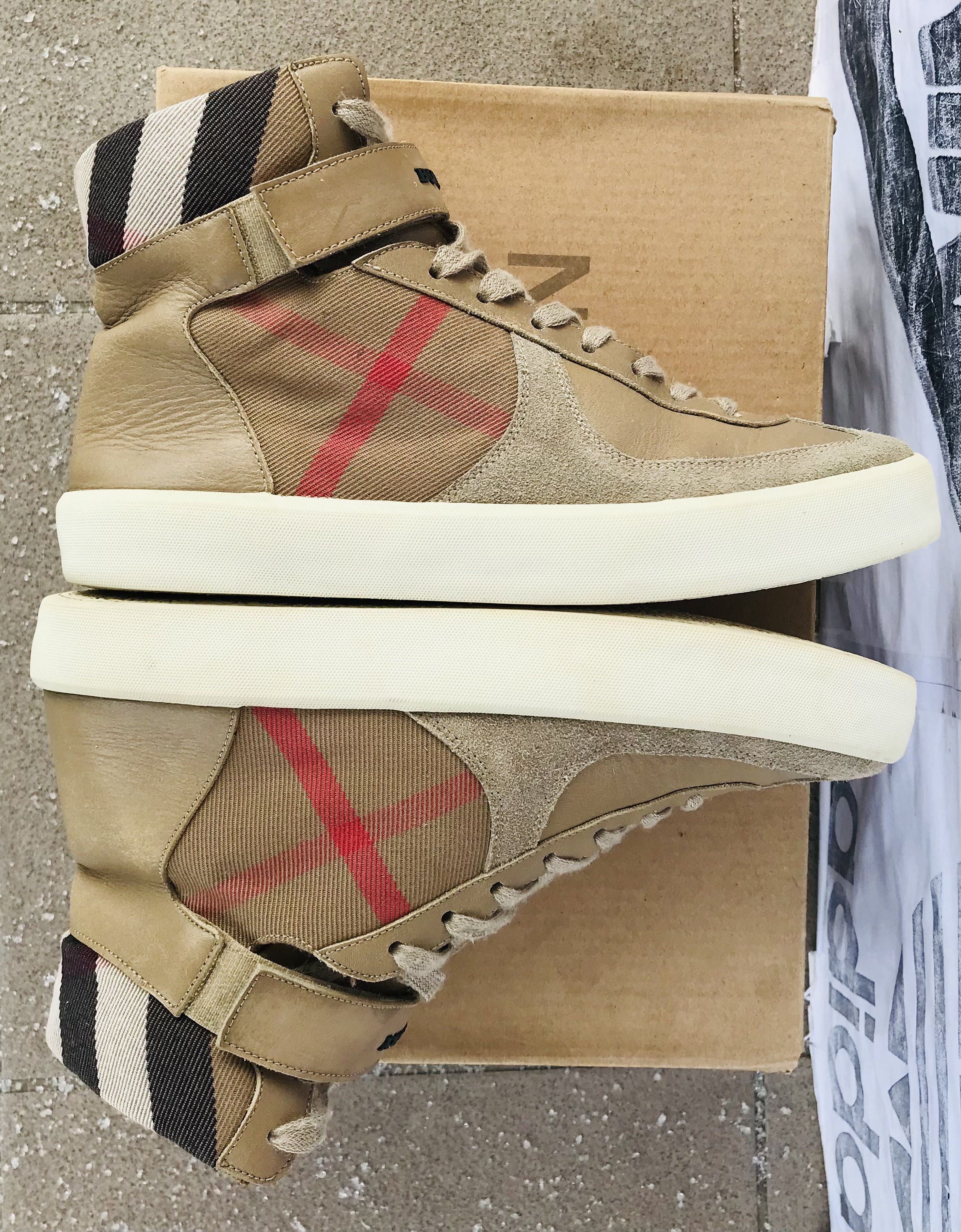 Burberry Burberry High Top Sneakers Beige Women's Nova Check Leather Size US 6 / IT 36 - 9 Thumbnail