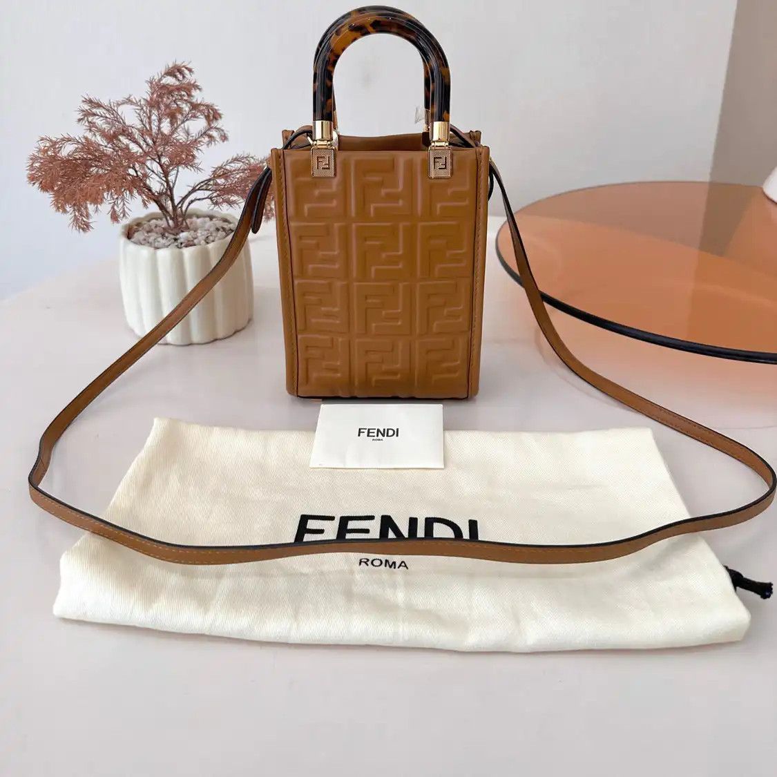 Fendi FENDI Sunshine mini brown cowhide leather doubleF handbag Size ONE SIZE - 1 Thumbnail