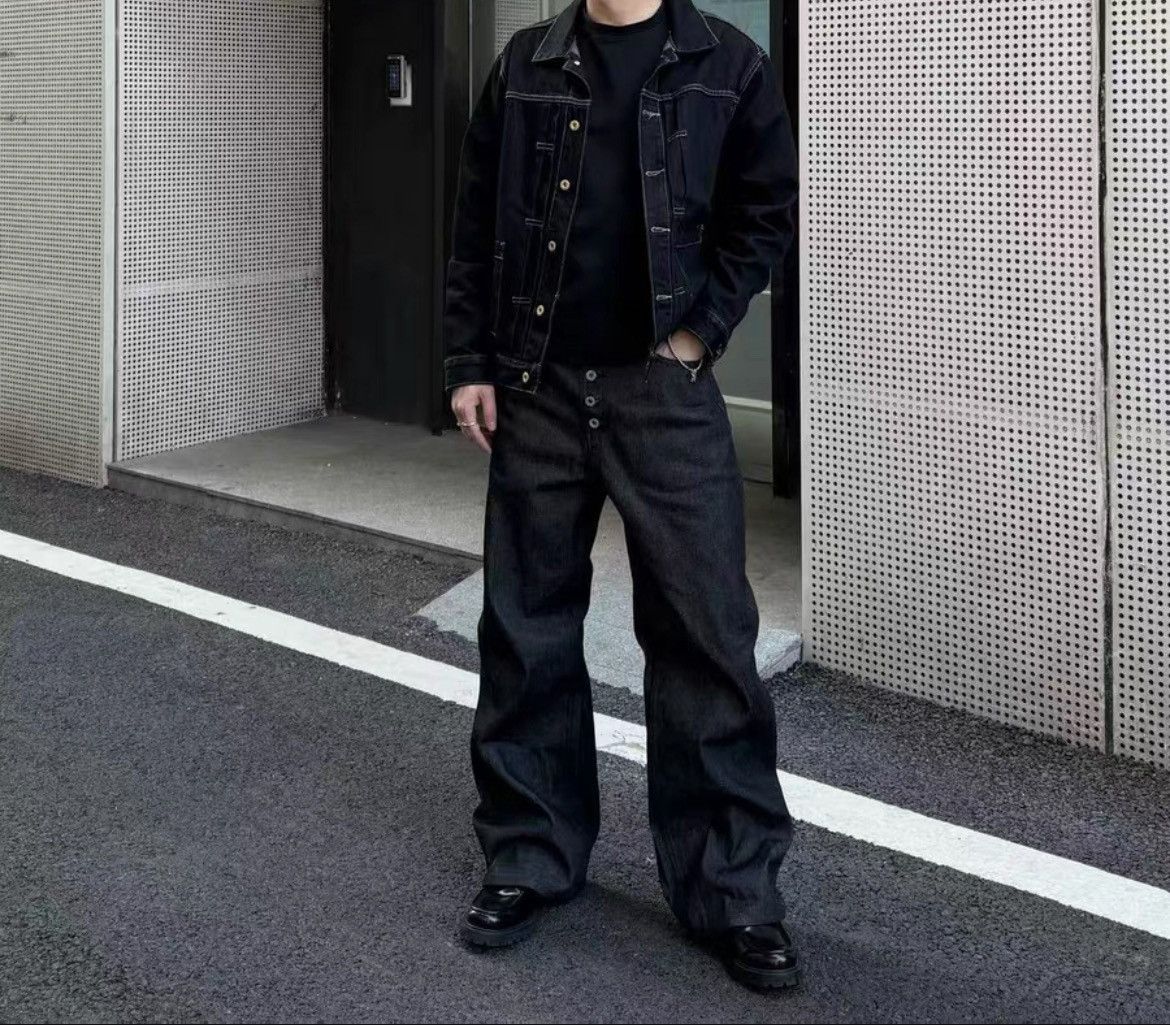 Japanese Brand THE BUTCHER RIOT raw denim jeans wide fit open button flye Size US 28 / EU 44 - 3 Thumbnail