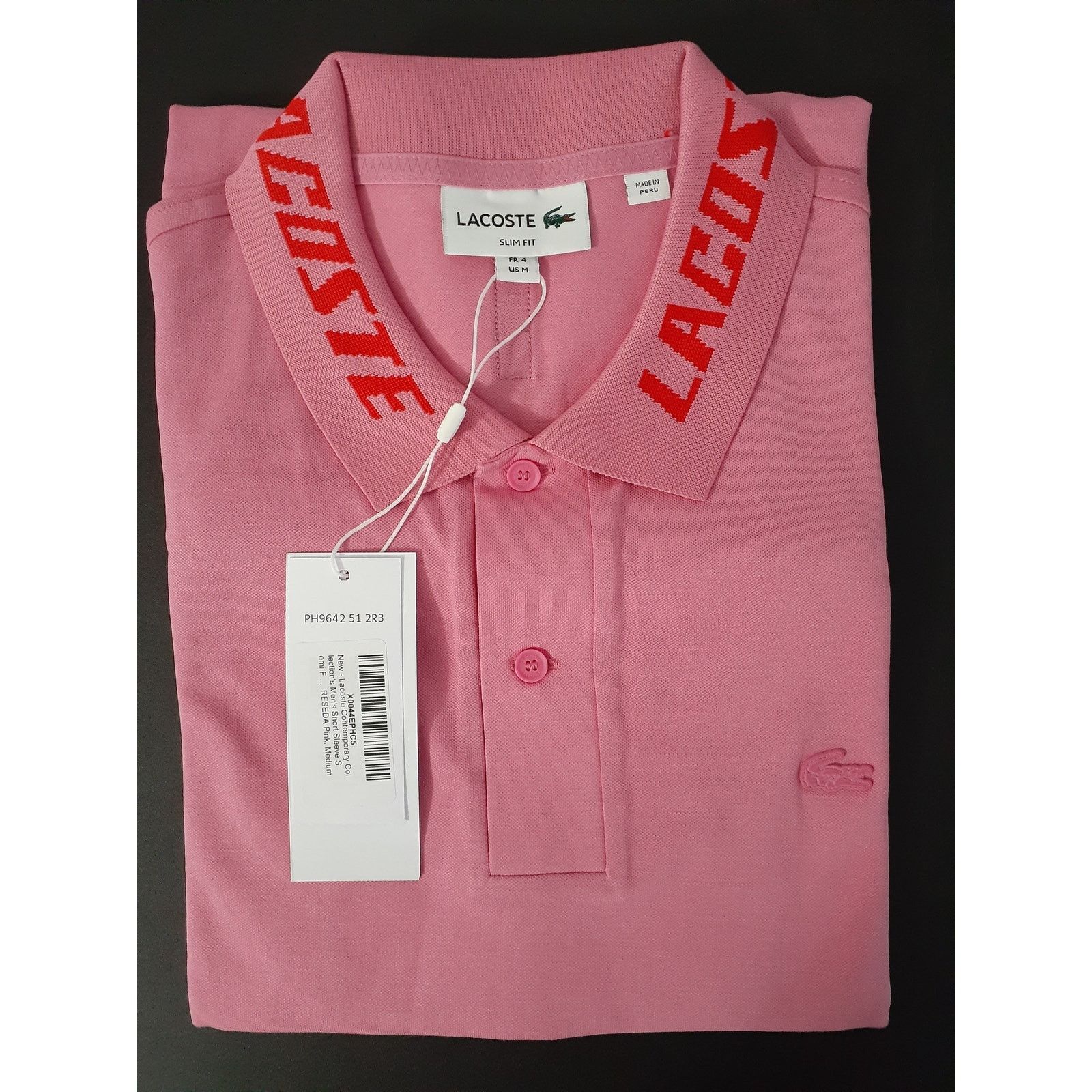 Lacoste Lacoste Men's Short Sleeve Branded Collar Polo Shirt Pink M Size US M / EU 48-50 / 2 - 2 Thumbnail