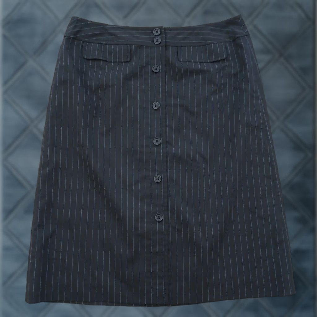 Loft Ann Taylor Loft Skirt Knee Length Black Blue Striped Button Front Lined Size 6 Womens Pencil Straight Pockets Regular Dry Clean Only LOFT Size 28" / US 6 / IT 42 - 1 Thumbnail