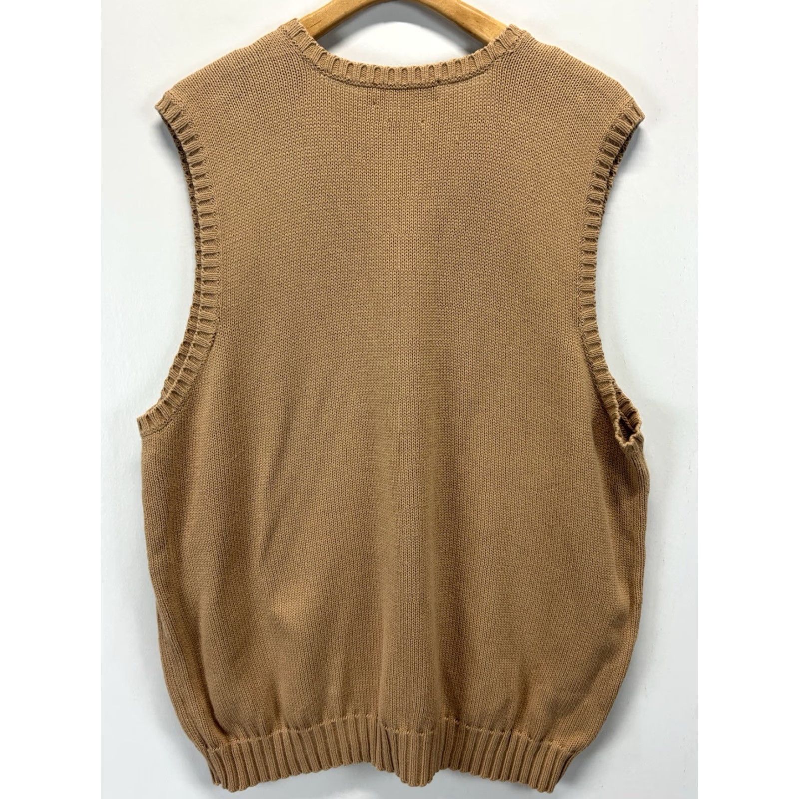 Polo Ralph Lauren VINTAGE Polo Ralph Lauren Sweater Vest Mens 2XB Big & Tall Tan V-Neck Knitted Cotton 90s Preppy Casual Business Solid Sleeveless Size US XXL / EU 58 / 5 - 3 Thumbnail