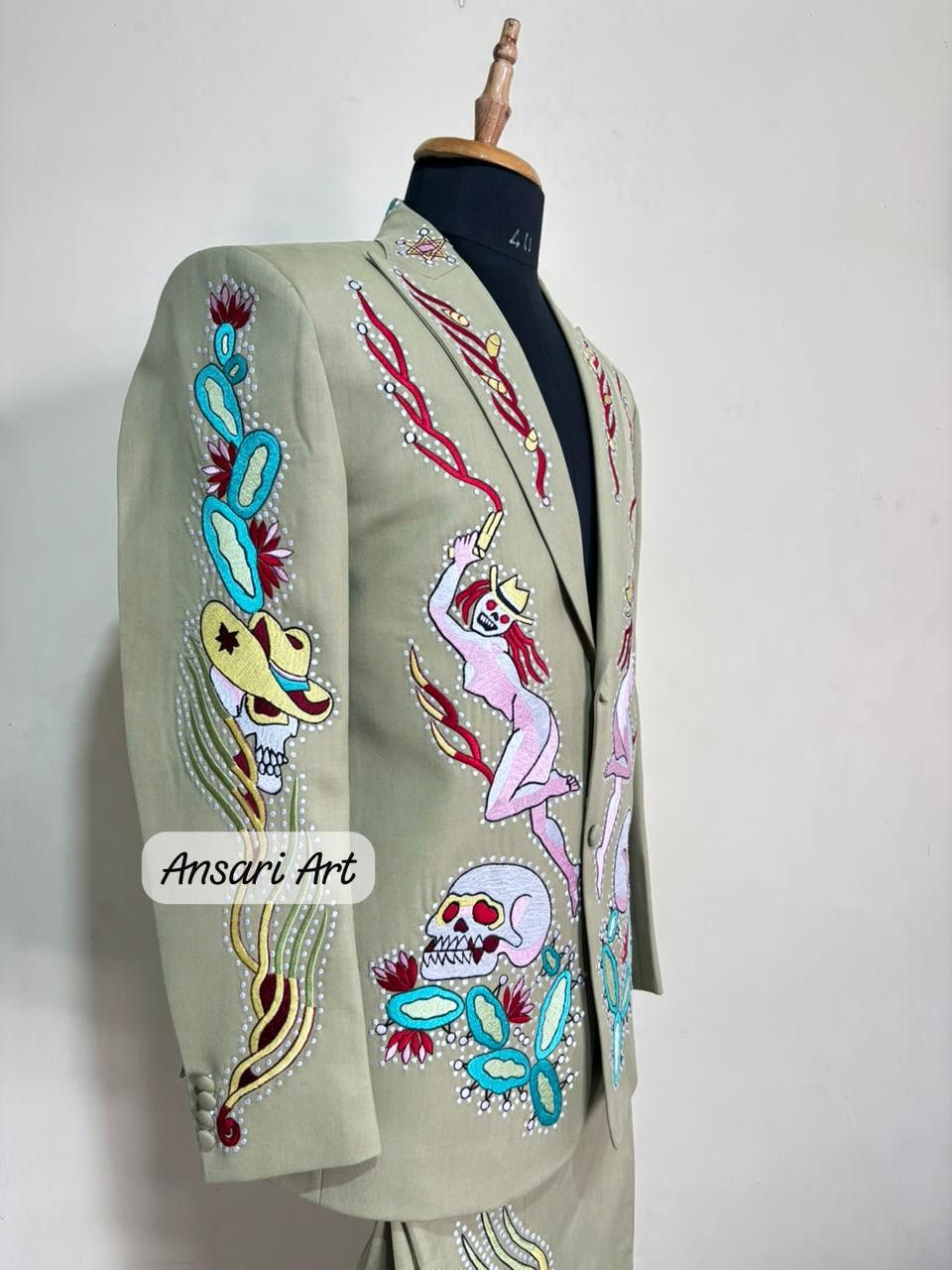 Other Men 2PC Customized Skeleton Embroidery Western party outfit Size 44R - 3 Thumbnail
