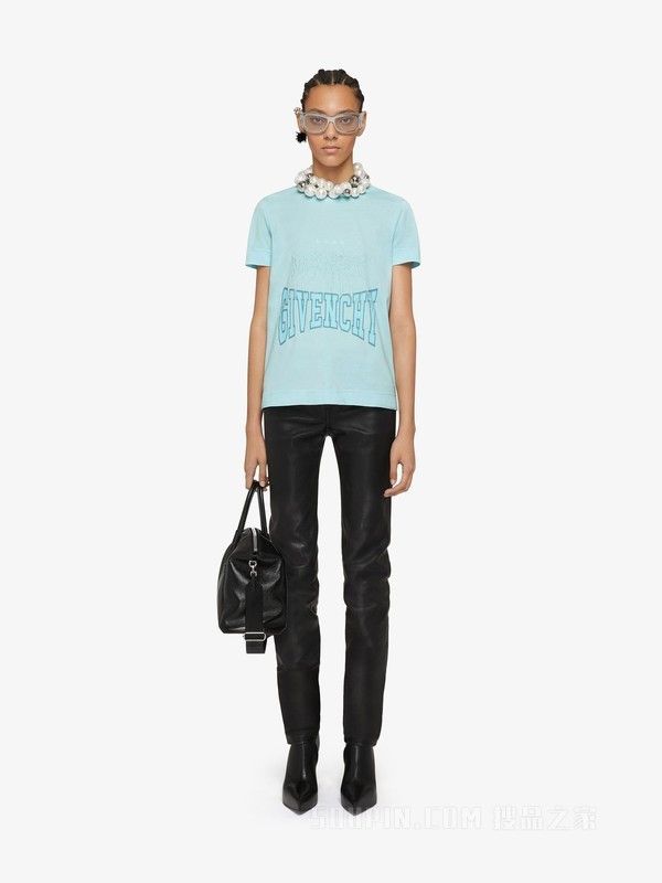 Givenchy Baby Blue Embroidered Multi Logo T-Shirt Size L / US 10 / IT 46 - 2 Thumbnail