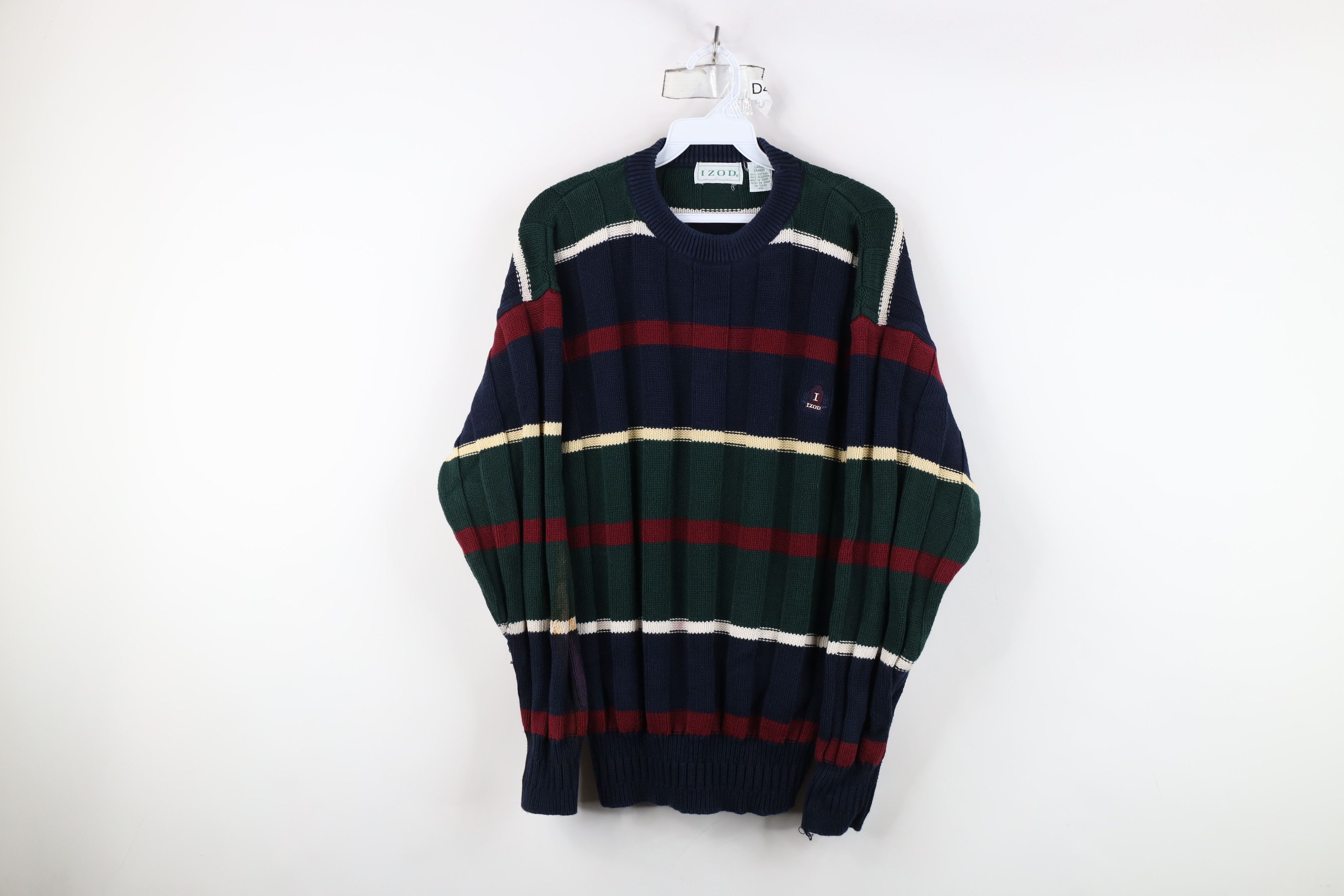 トップス 90s izod cotton knit Vintage 90s Izod Knit Striped Color Block Sweater Cotton
