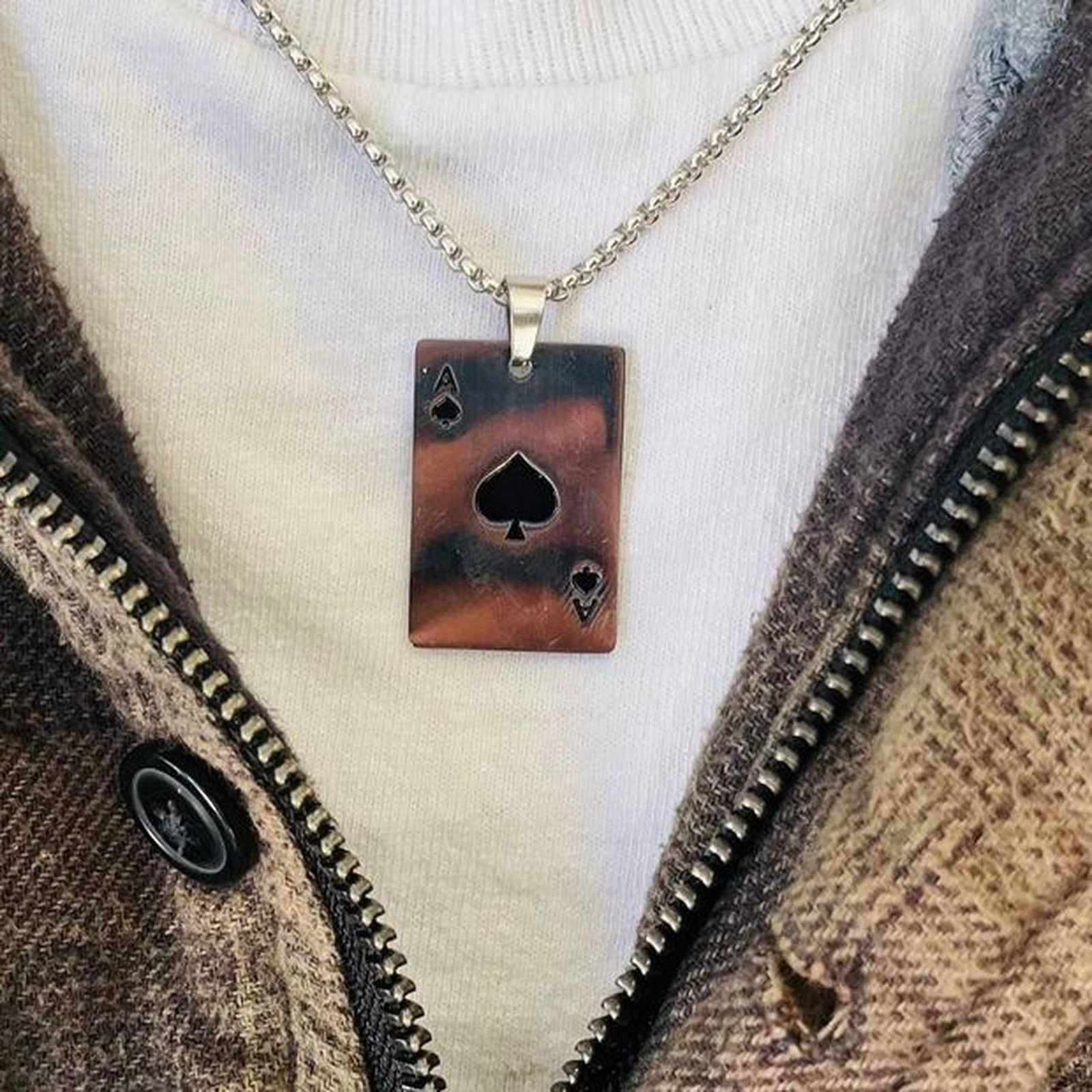 Vintage y2k 2000s card chain cute goth grunge silver necklace Size ONE SIZE - 2 Thumbnail