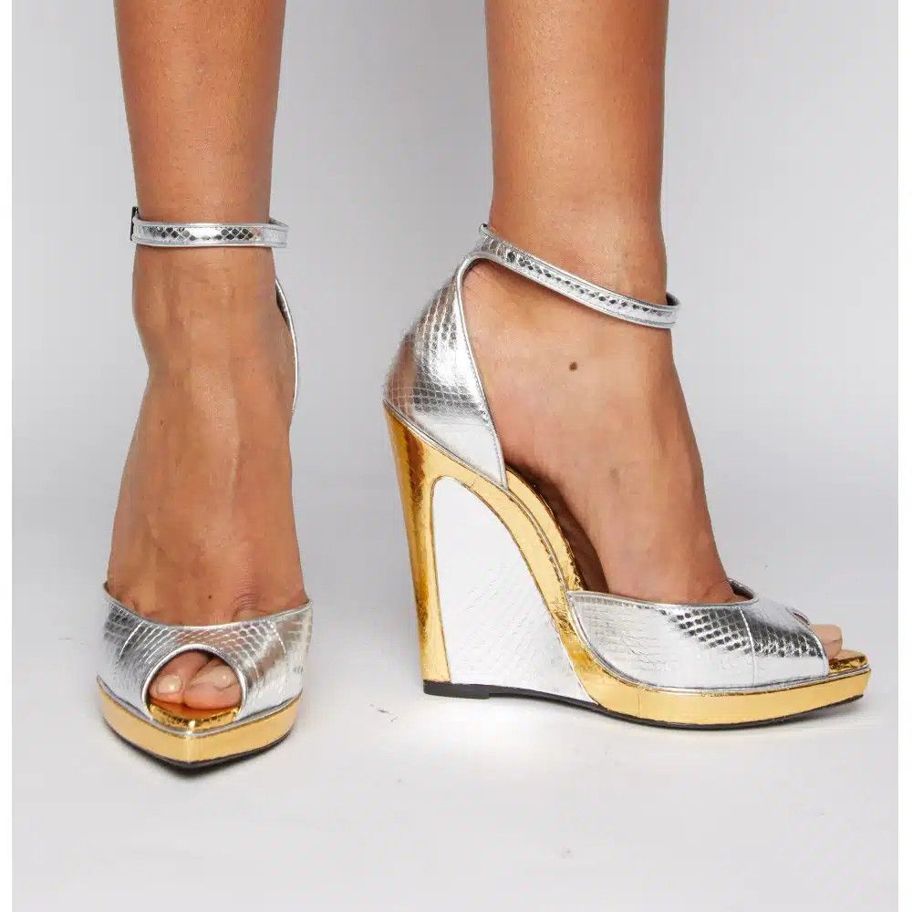 Tom Ford o1loc1c0625 W2552S Wadge Snakeskin Sandals in Silver Size US 7.5 / IT 37.5 - 5 Thumbnail