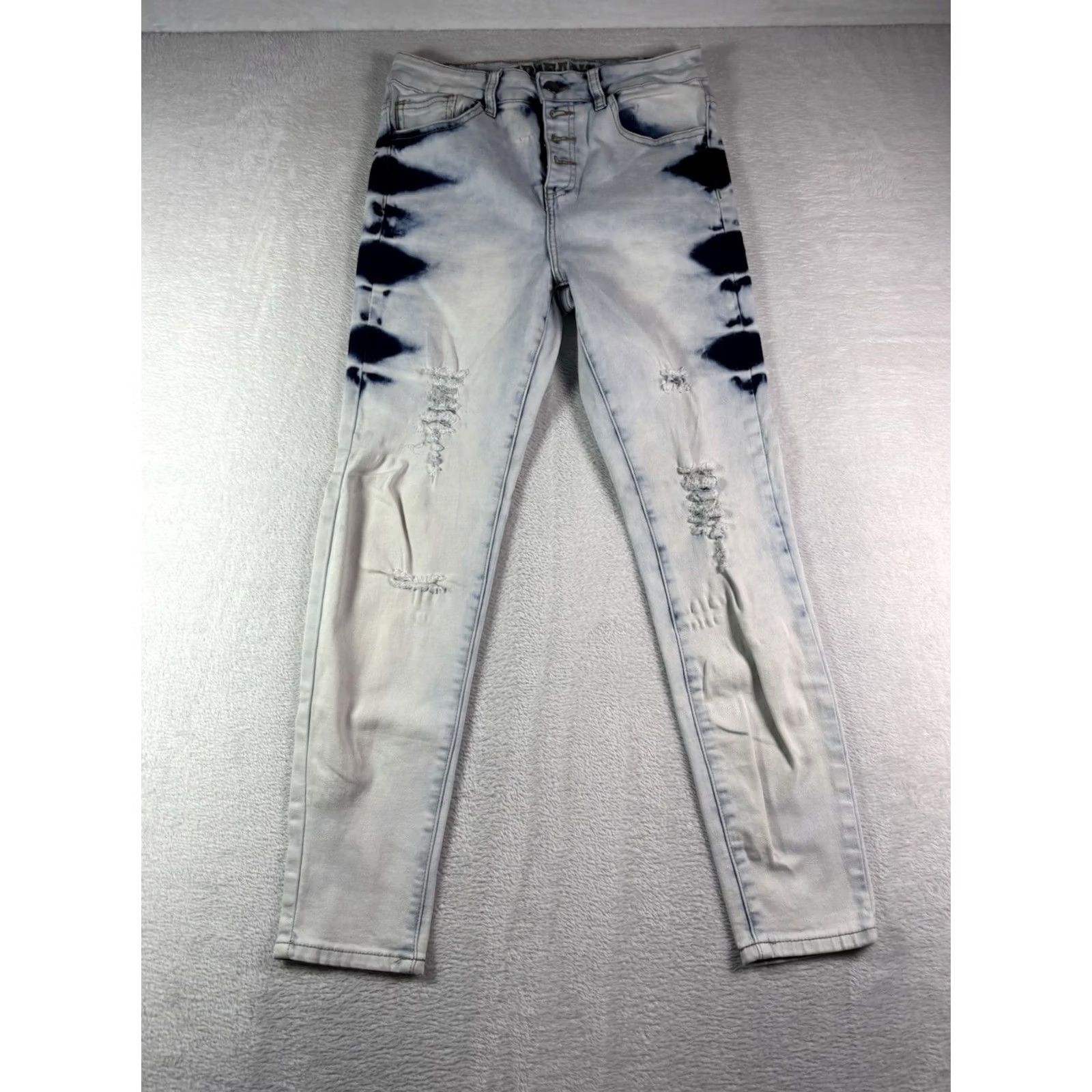 Denime VIP Denim Jeans Women’s Acid Wash Tie Dye Distressed Skinny 9-10 Button Fly 5-Pocket Blue Vintage No Size 30" / US 8 / IT 44 - 2 Thumbnail