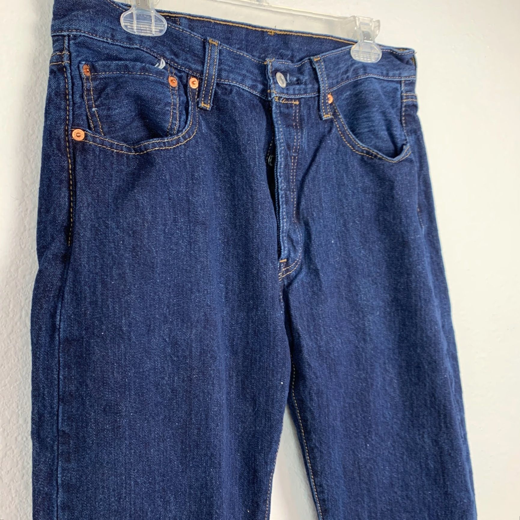 Levi's Levi's 501 Mens Jeans Dark Wash Button Fly 33 x 32 Blue Denim 100% Cotton Regular Inseam 32 Boots Cut Size US 33 - 2 Thumbnail