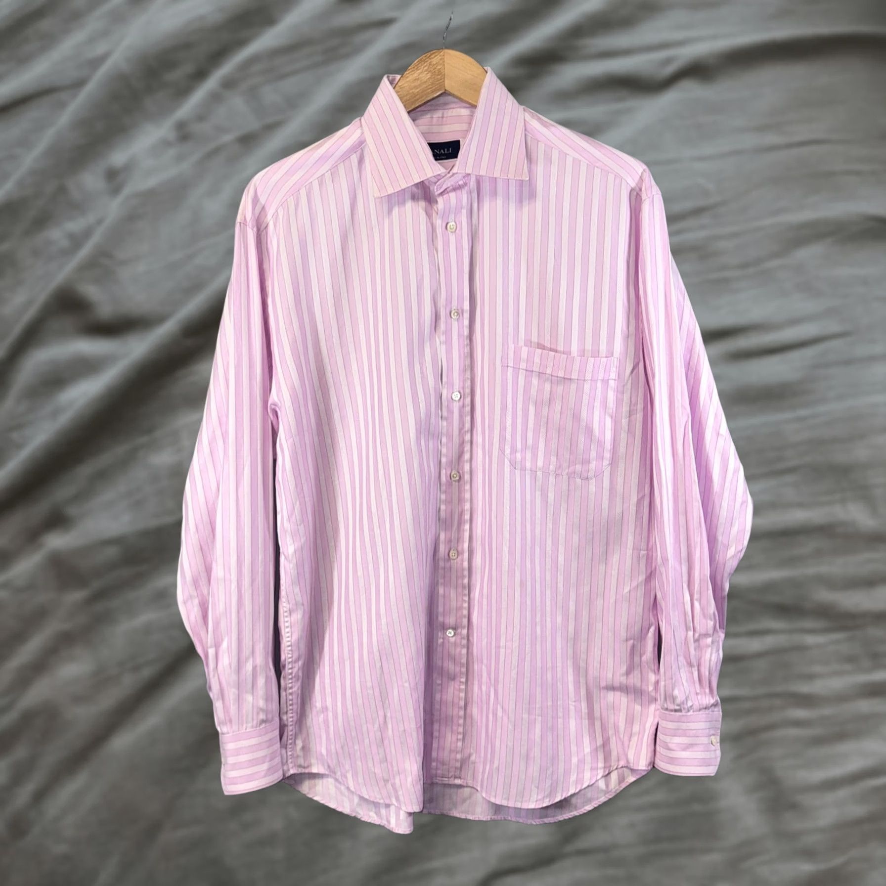 Canali Canali Shirt Mens 16 41 Pink White Stripe Dress Front Button Made Italy Size 42R - 1 Thumbnail
