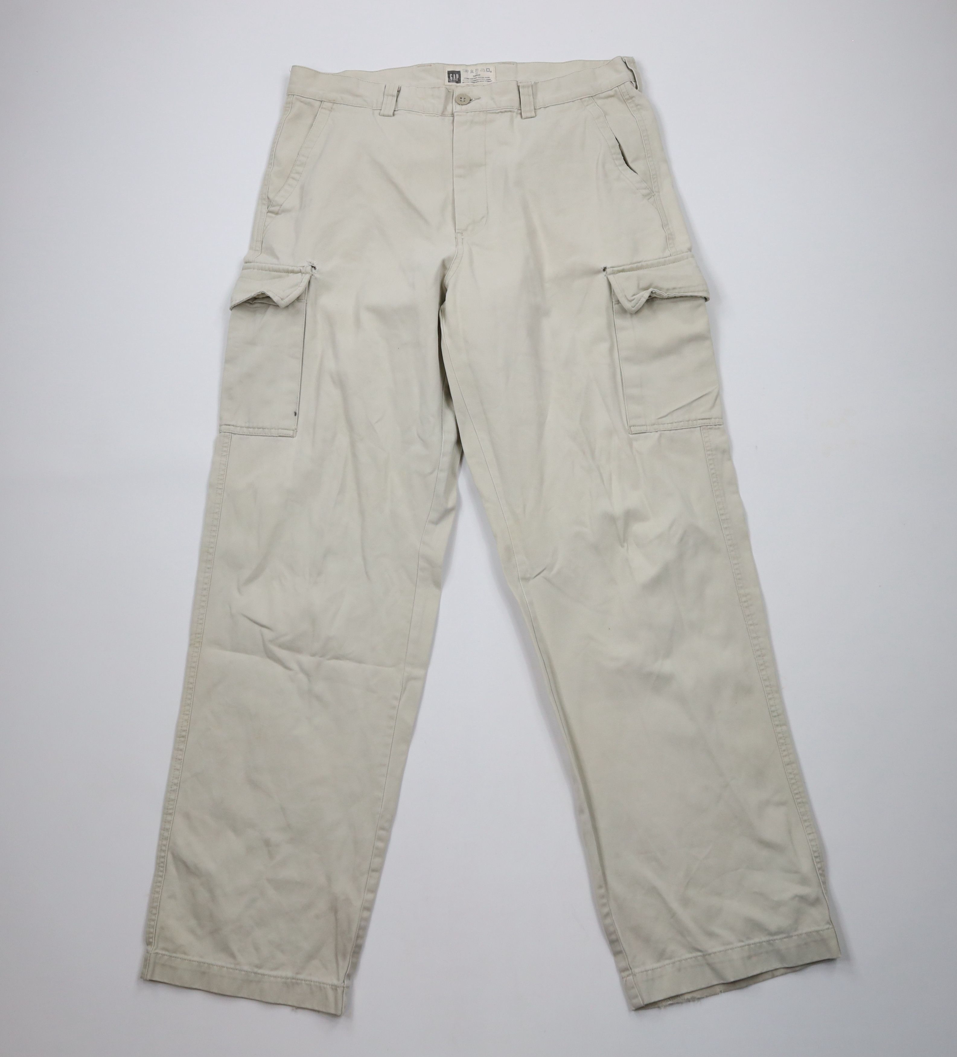 Gap × Vintage Vintage 90s Y2K Gap Baggy Wide Leg Cargo Pants Beige Cotton Size US 34 / EU 50 - 1 Thumbnail