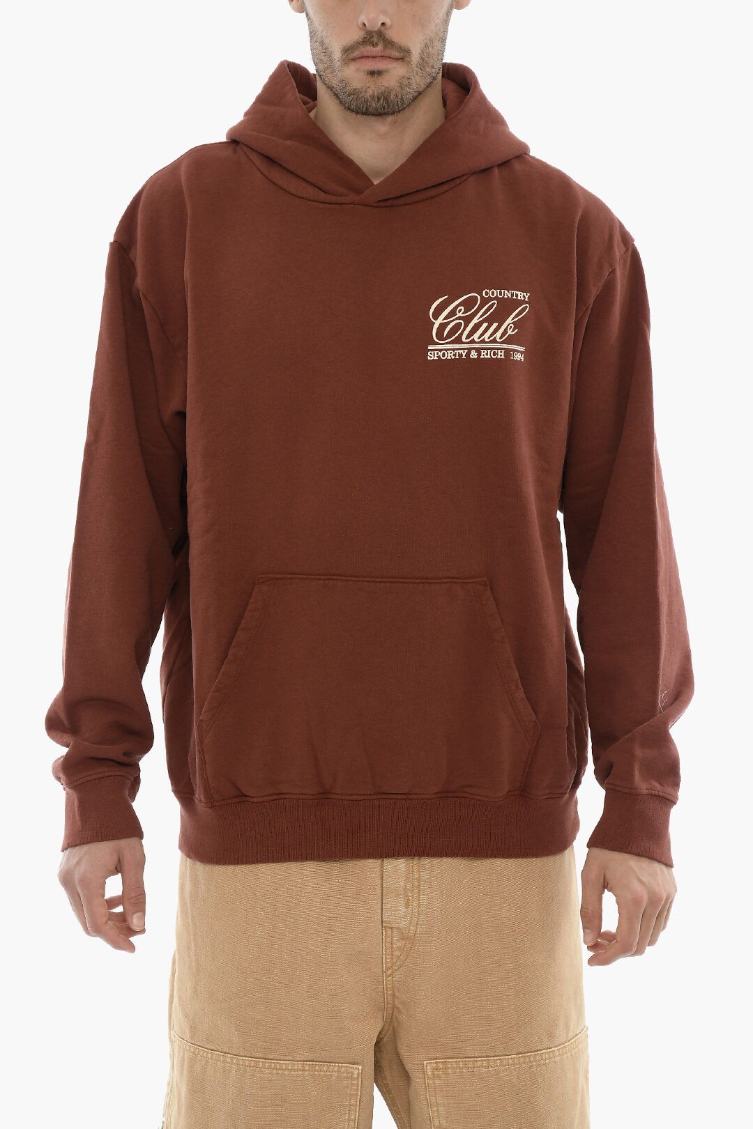 image of Sporty Rich Og1Mm0524 Fleeced Cotton Hoodie In Brown, Men's (Size Large)