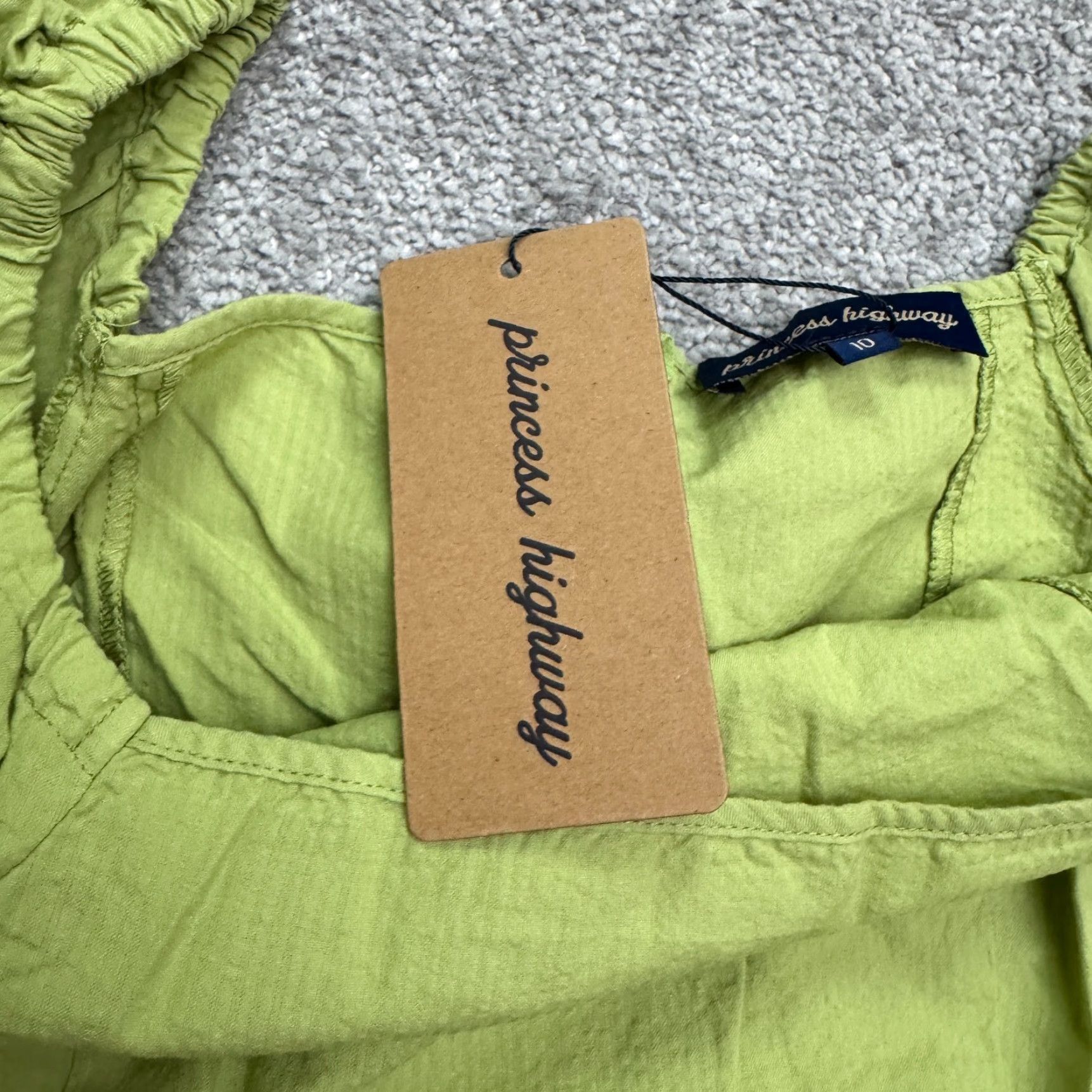 Vintage Princess Highway Dress Adult 2 Green Puff Sleeve A-Line Cotton Solid Short Sleeve Square Neck Casual Travel Bohemian Size XS / US 0-2 / IT 36-38 - 6 Thumbnail