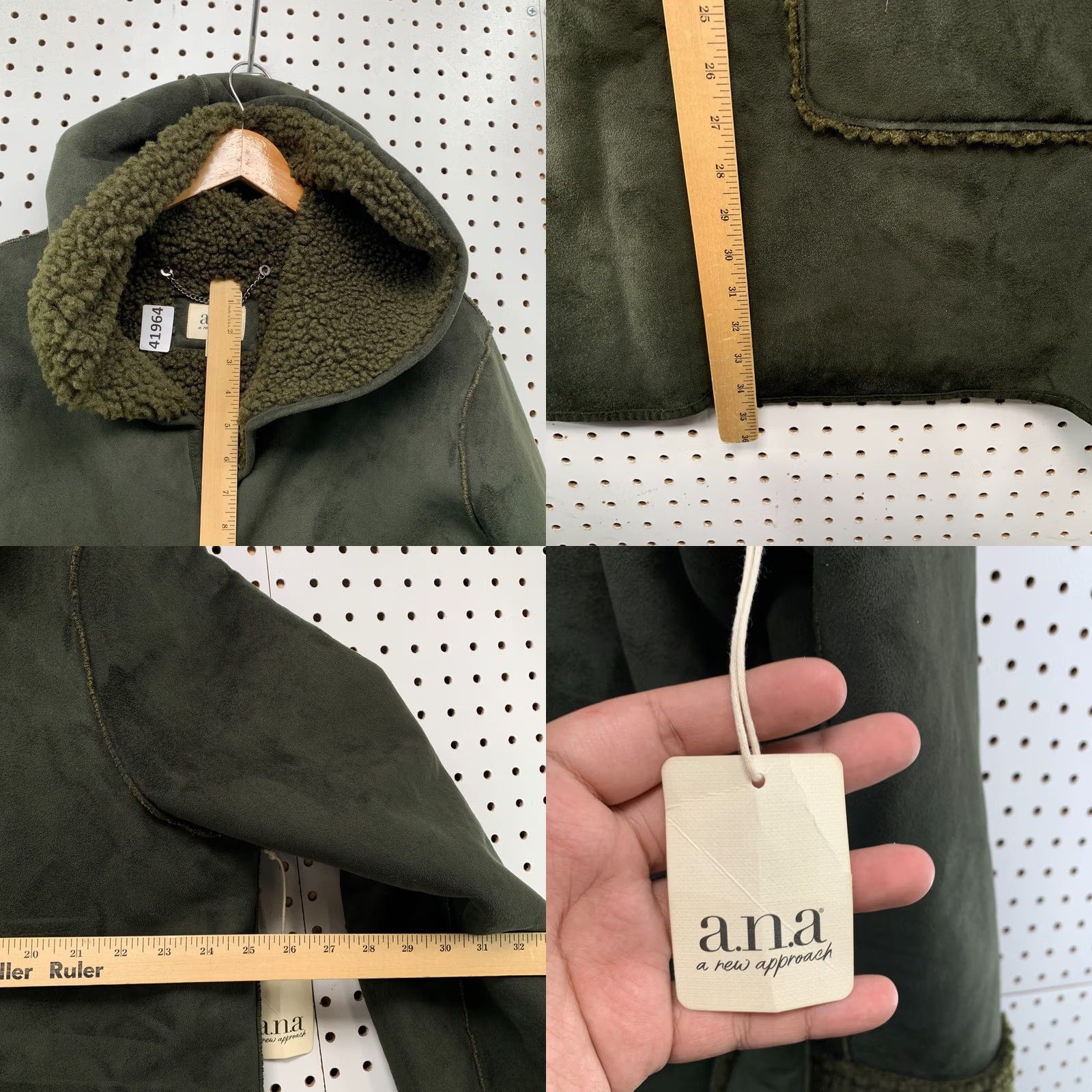 Olive ANA Faux Shearling Hooded Coat Womens XL Olive Green Sherpa Lined 25x34.5 Coat, Winter, Regular, Green, Overcoat, Jacket/Coat Long Size XL / US 12-14 / IT 48-50 - 9 Thumbnail