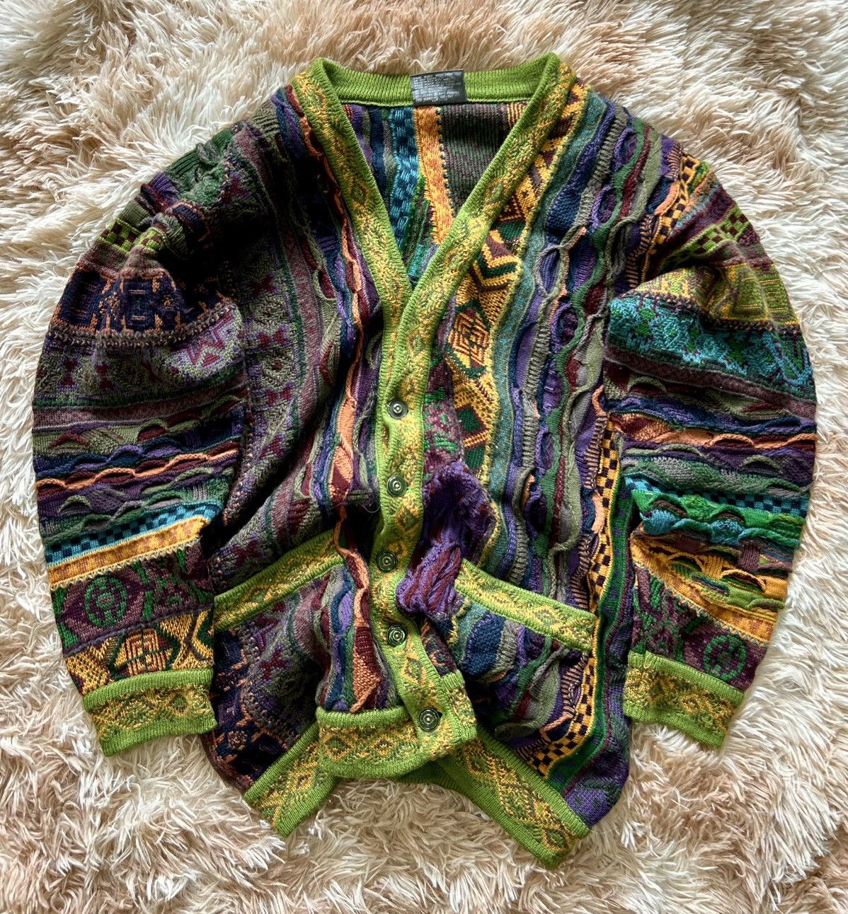 💥CRAZY RARE💥 90’s COOGI 3D CABLE MULTICOLOUR CARDIGAN