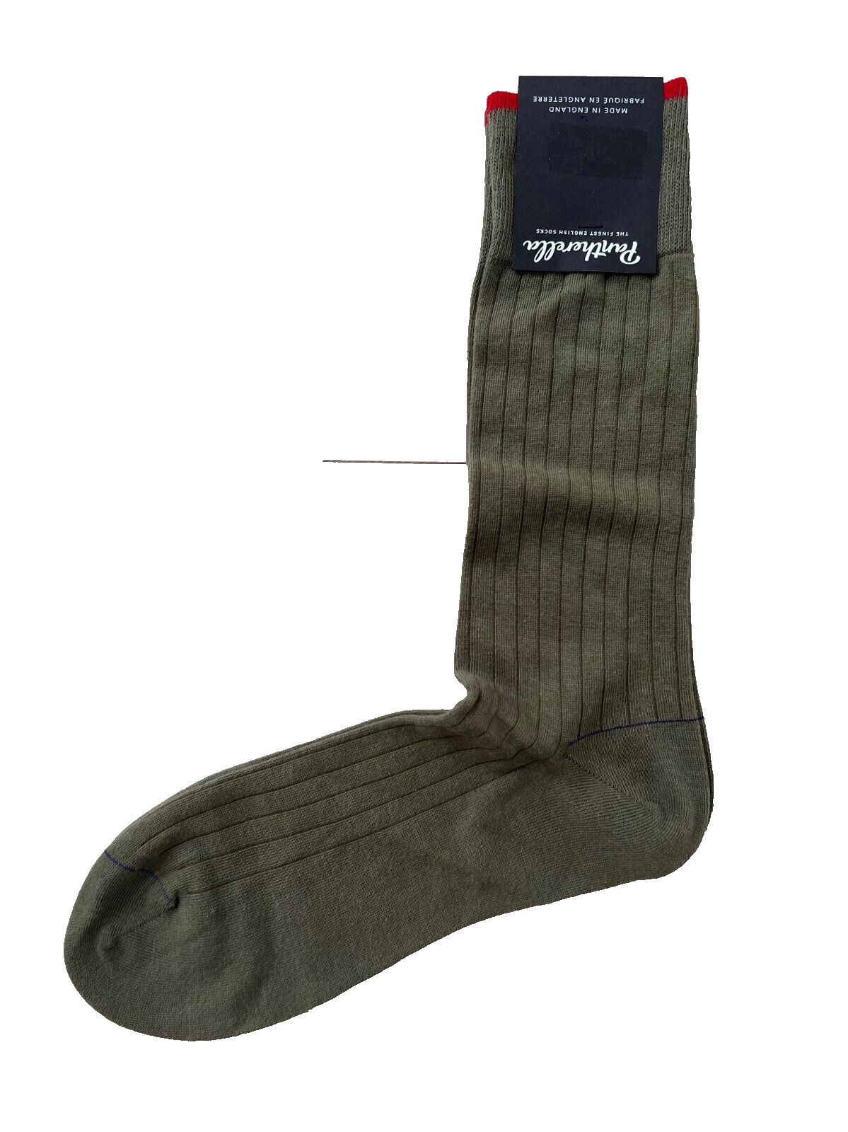 Pantherella Pantherella Cotton Blend Rib Socks Army Green Red Trim ( M ) Size ONE SIZE - 1 Thumbnail