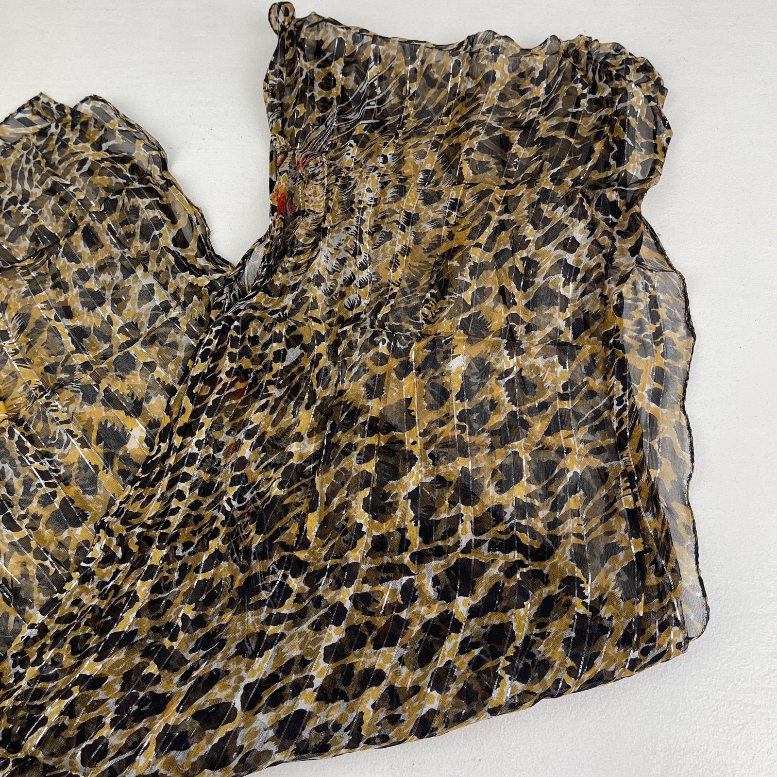Vintage VTG Leopard Print Sheer Scarf Striped Silver Brown Black Red Size ONE SIZE - 17 Thumbnail