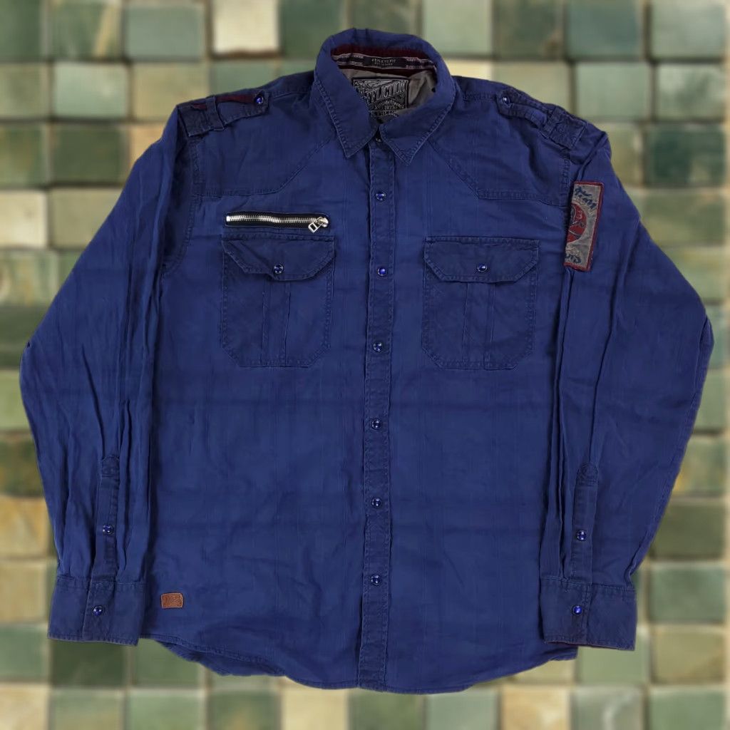 Affliction VINTAGE Affliction Pearl Snap Shirt Embroidered Atheltic Fit Blue Long Sleeve Mens XL Size US XL / EU 56 / 4 - 1 Thumbnail