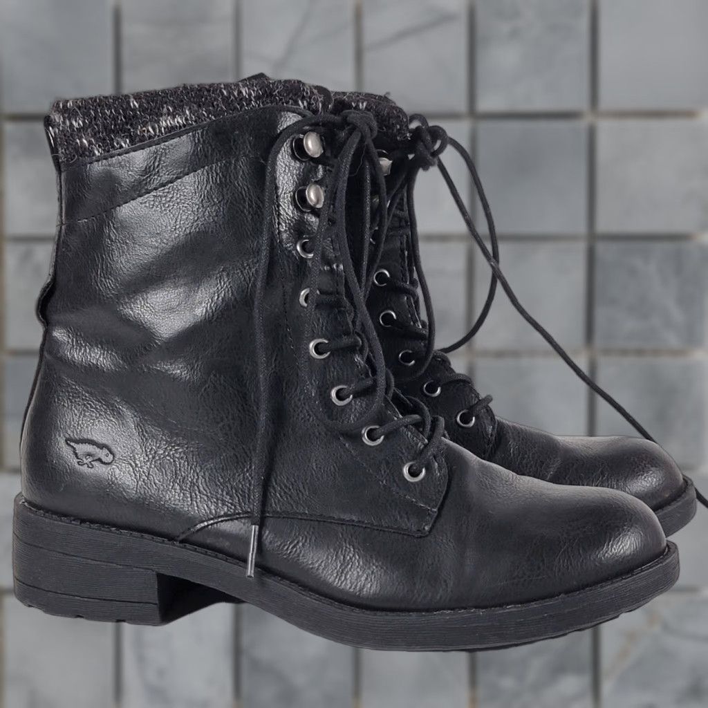 Vintage Rocketdog Boots Women Size 9 US 39.5 Black Leather Knit Fabric Combat Zip Mid-Calf Size US 9 / IT 39 - 1 Thumbnail