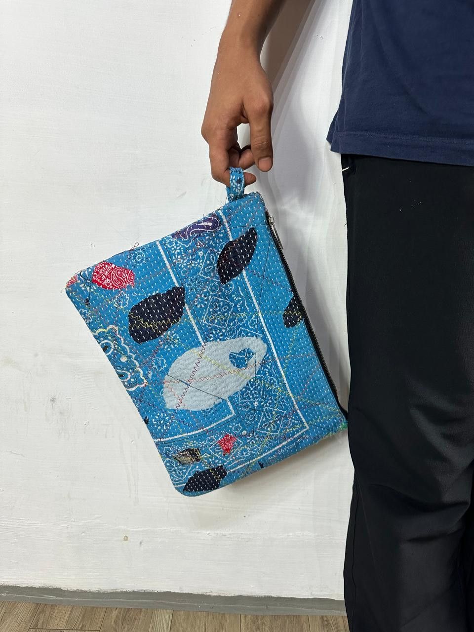 Handmade Custom Made Distressed Denim Paisley Patchwork Boro Clutch Size ONE SIZE - 10 Thumbnail