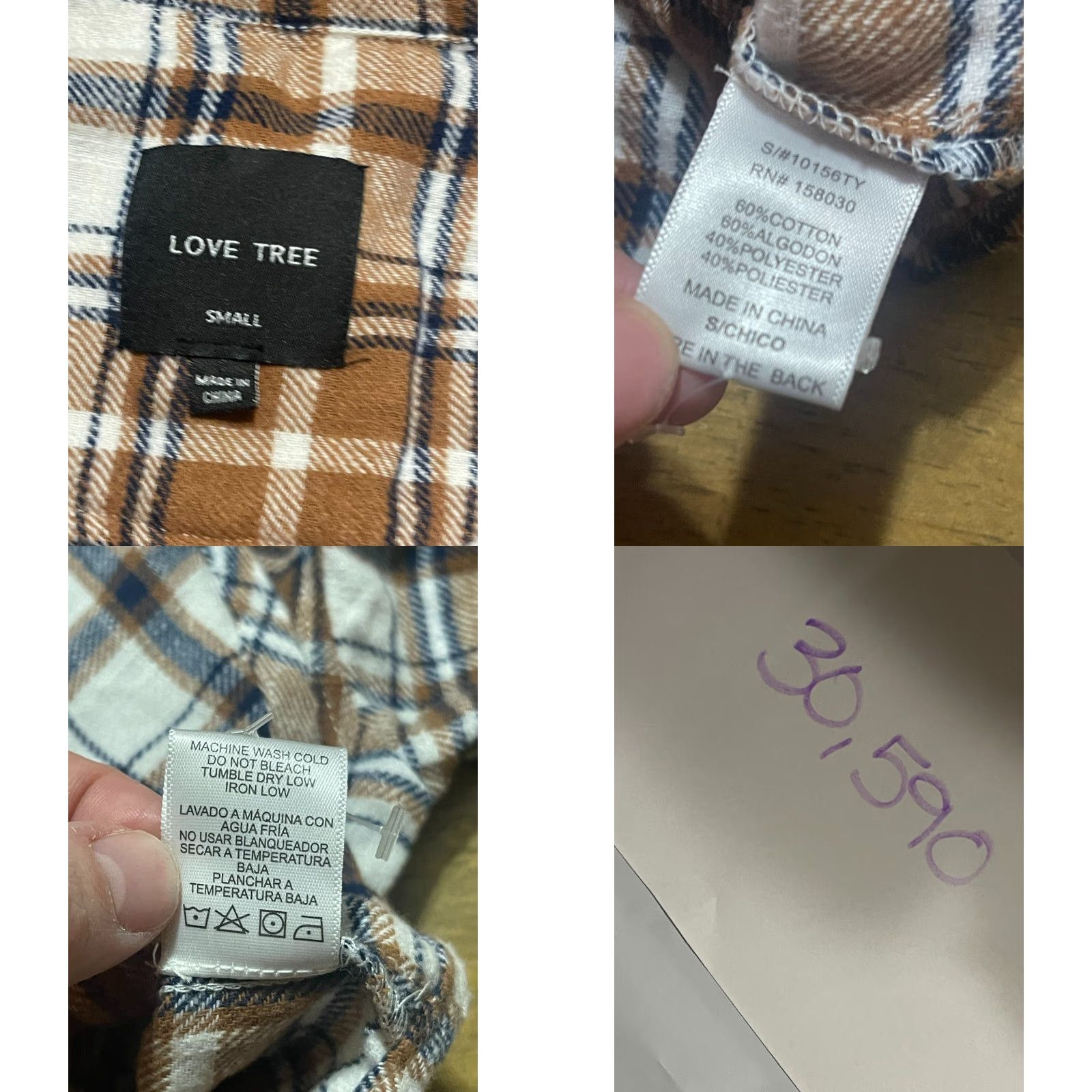 Vintage Love Tree Shirt Womens Small Crop Top Button Up Plaid Brown White Black Cropped Fall Spring Long Sleeve Collared Button-Down Womens Size S / US 4 / IT 40 - 8 Thumbnail