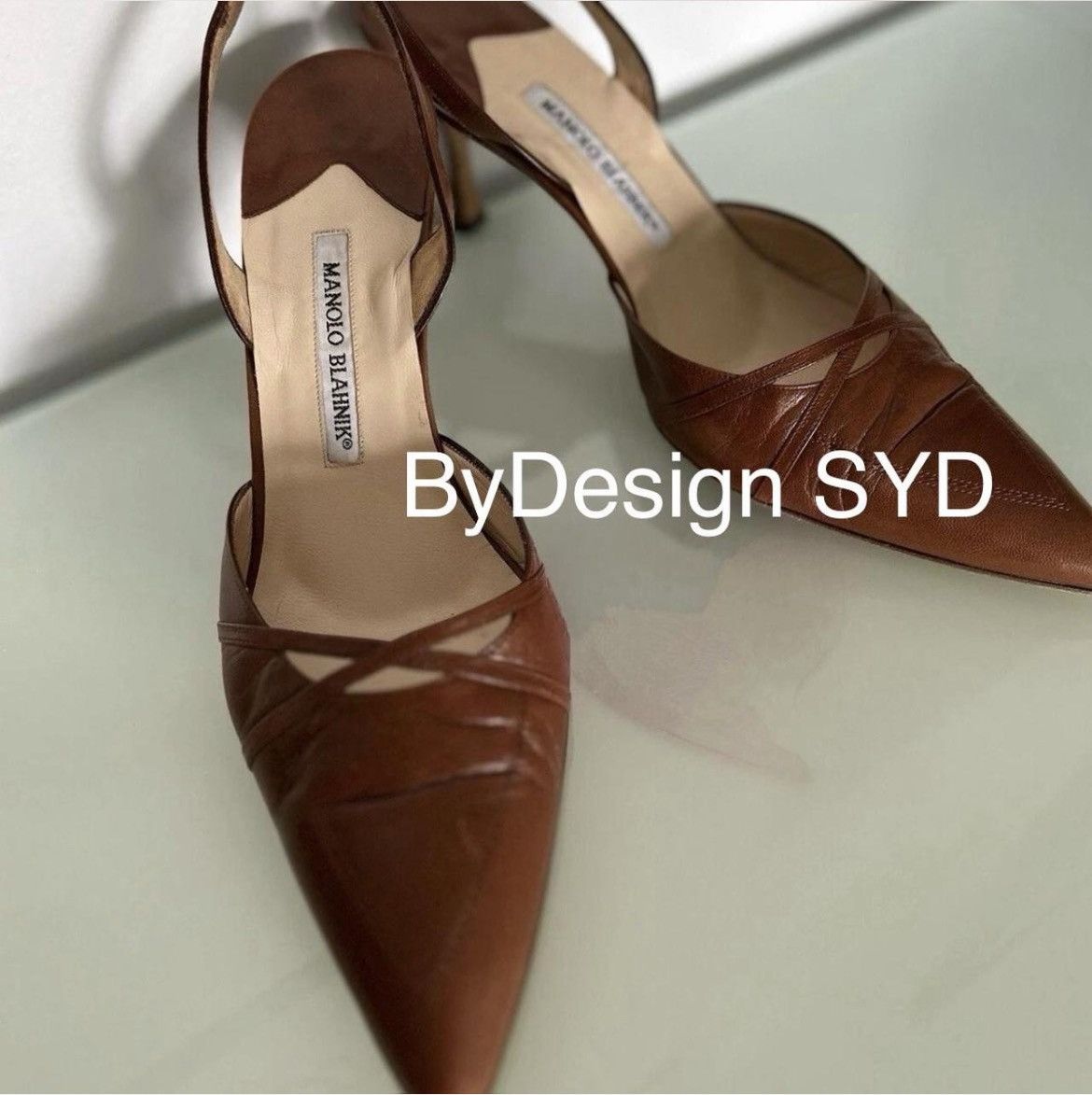Manolo Blahnik MANOLO BLAHNIK Tan Leather Slingback Kitten Heel Size US 11 / IT 41 - 1 Thumbnail