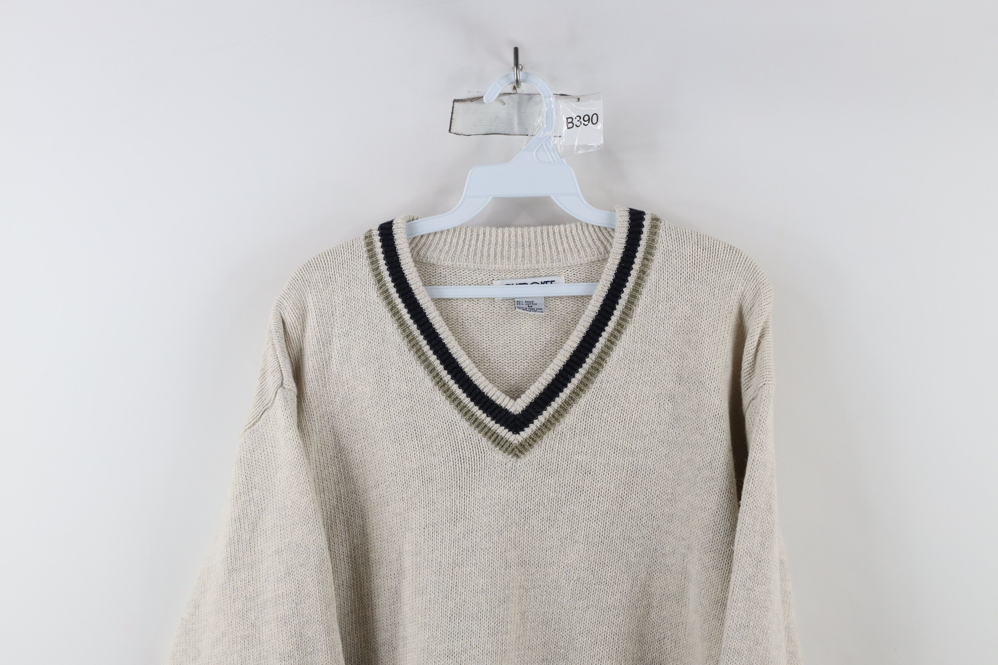Vintage Vintage 90s Streetwear Striped Knit V-Neck Sweater Cotton Size US M / EU 48-50 / 2 - 2 Thumbnail