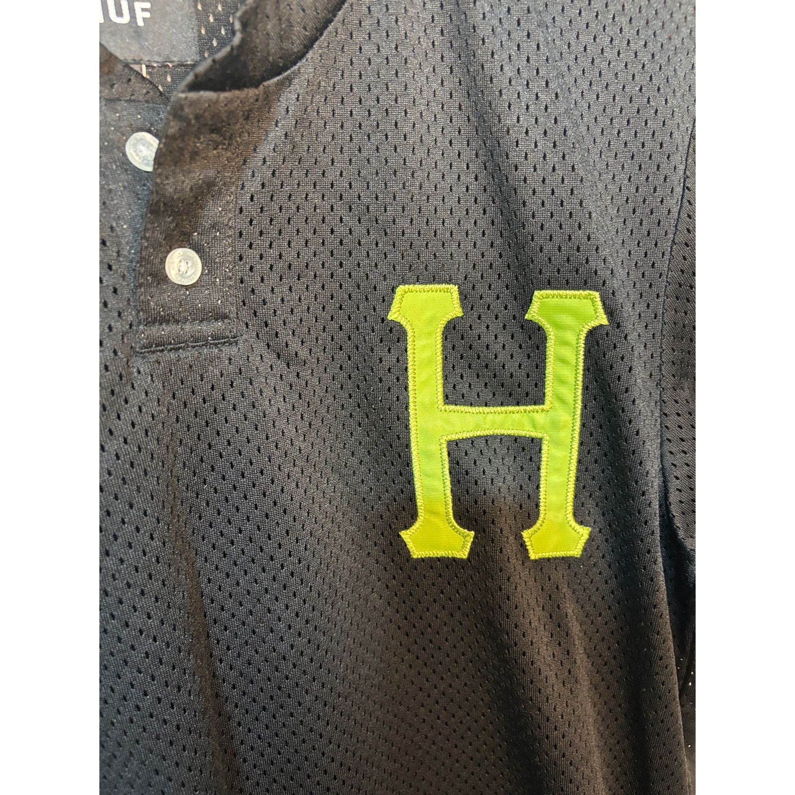 Huf HUF Men's Bronx Henley Black Mesh Baseball Jersey Shirt | S Size US S / EU 44-46 / 1 - 7 Thumbnail