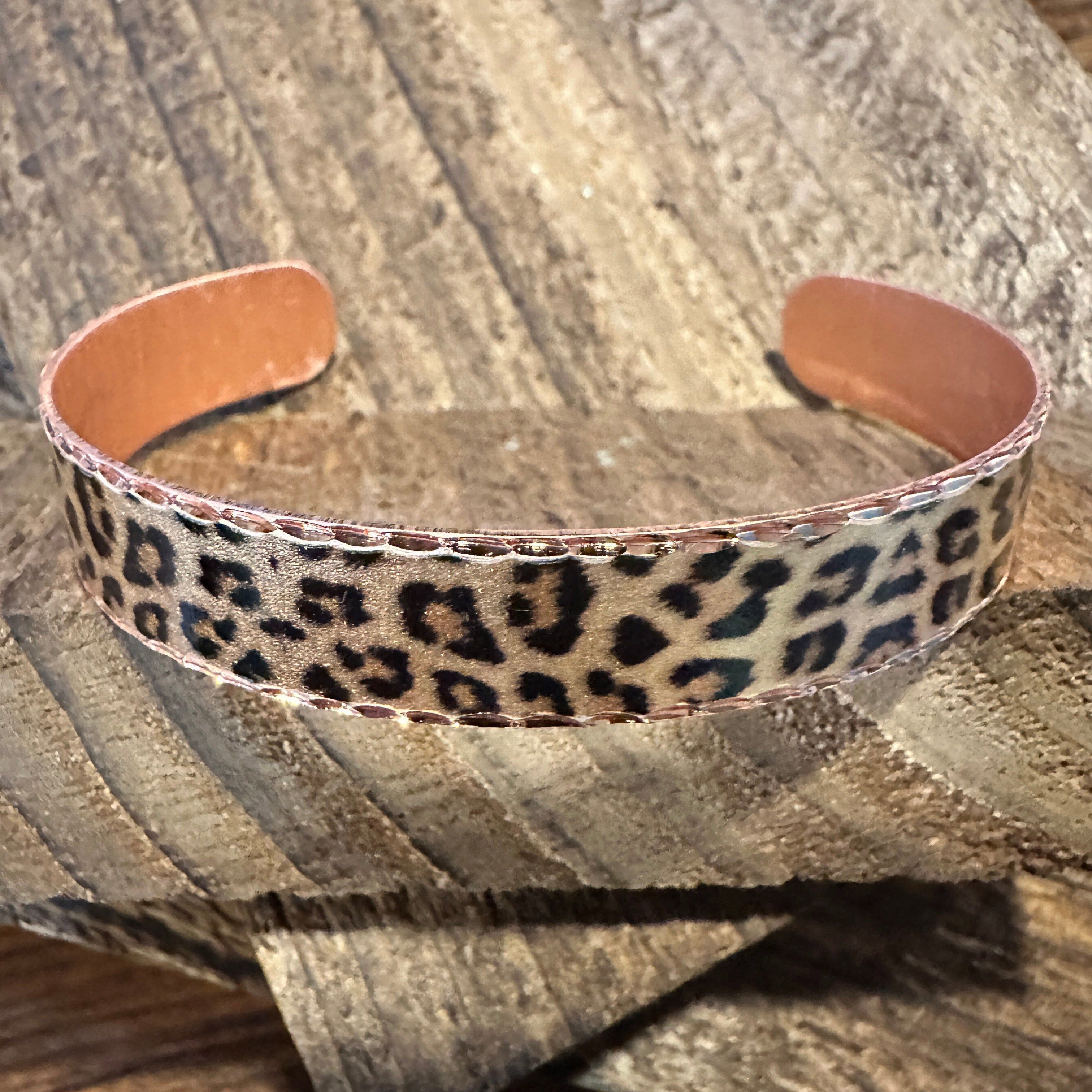 Other Handmade Boho Copper Narrow Cuff Bracelet, Diamond Cut Leopa Size ONE SIZE - 4 Thumbnail