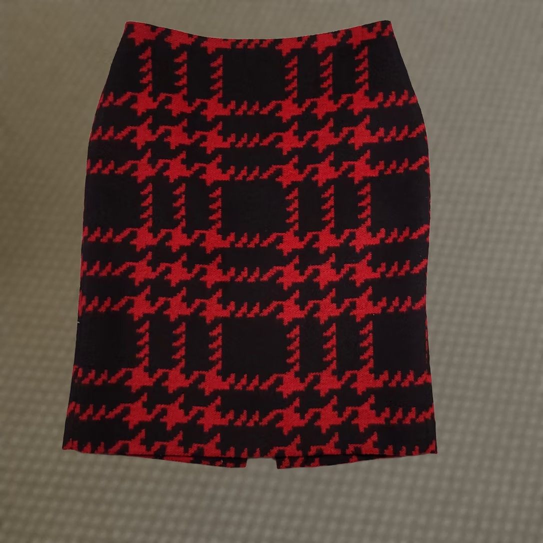 Talbots Talbots Skirt Womens 6 Red Houndstooth Wool Blend Pencil Lined Career Work Size 28" / US 6 / IT 42 - 1 Thumbnail