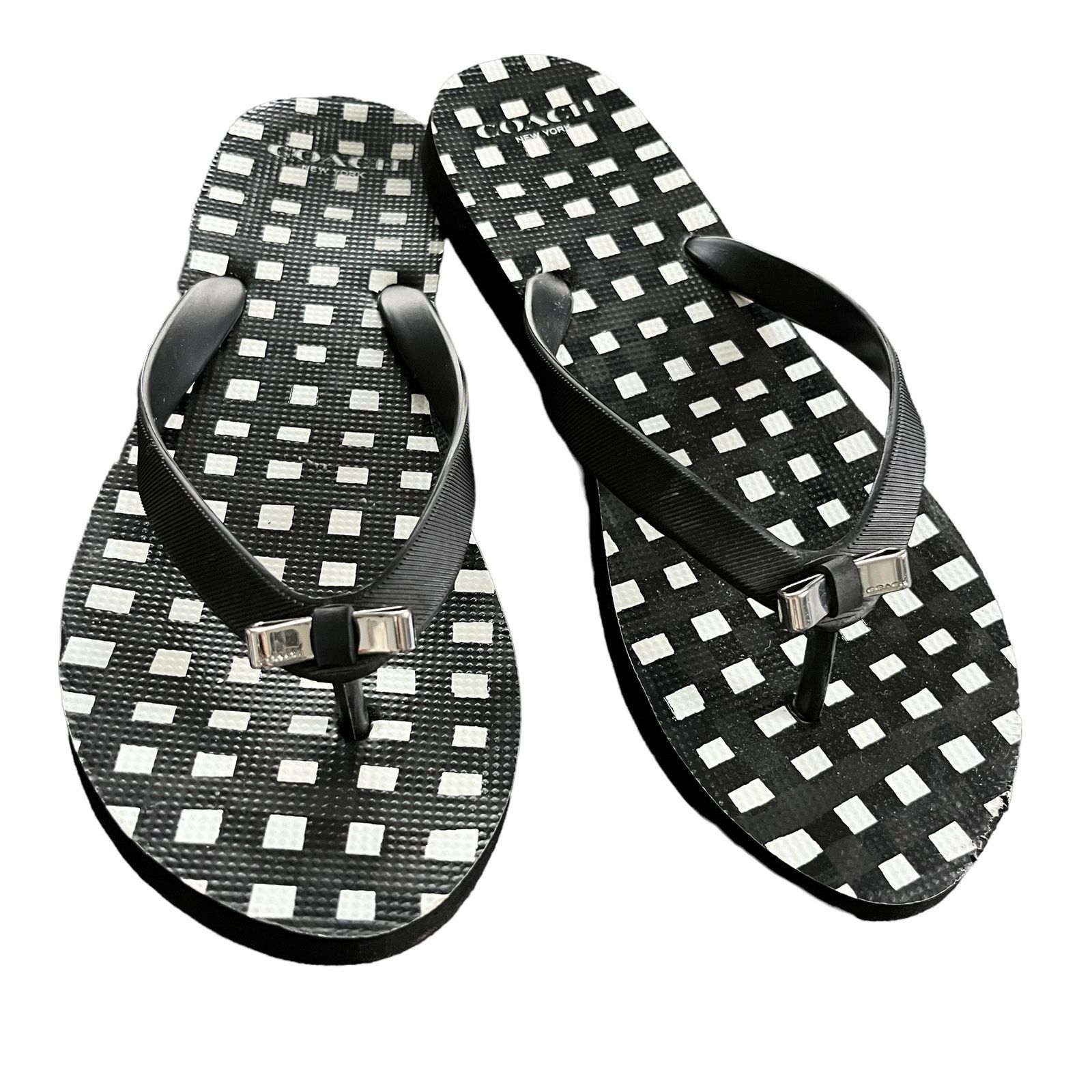 Coach Coach Amel Sandals Flip Flops Black White Silver Bow 7-8 Size US 7.5 / IT 37.5 - 3 Thumbnail