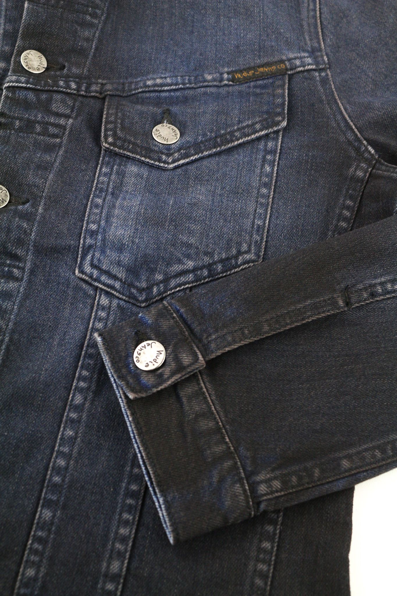 Nudie Jeans PERRY S Denim Black On Blue Buttoned Logo Jacket 80748 Size US S / EU 44-46 / 1 - 5 Thumbnail