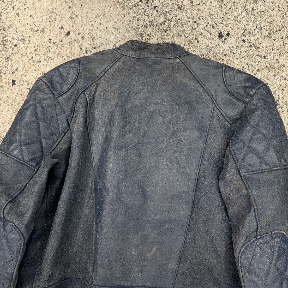 Vintage Faded Washed Blue Leather Moto Zip Jacket ERD Grunge Biker Size US L / EU 52-54 / 3 - 20 Thumbnail
