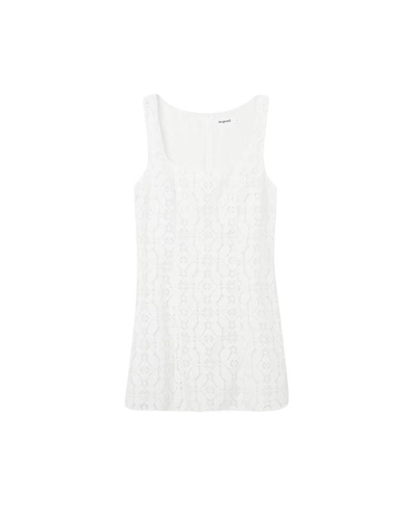 image of Desigual Sleeveless Round Neck Dress With Zip Fastening in White, Women's (Size XL)