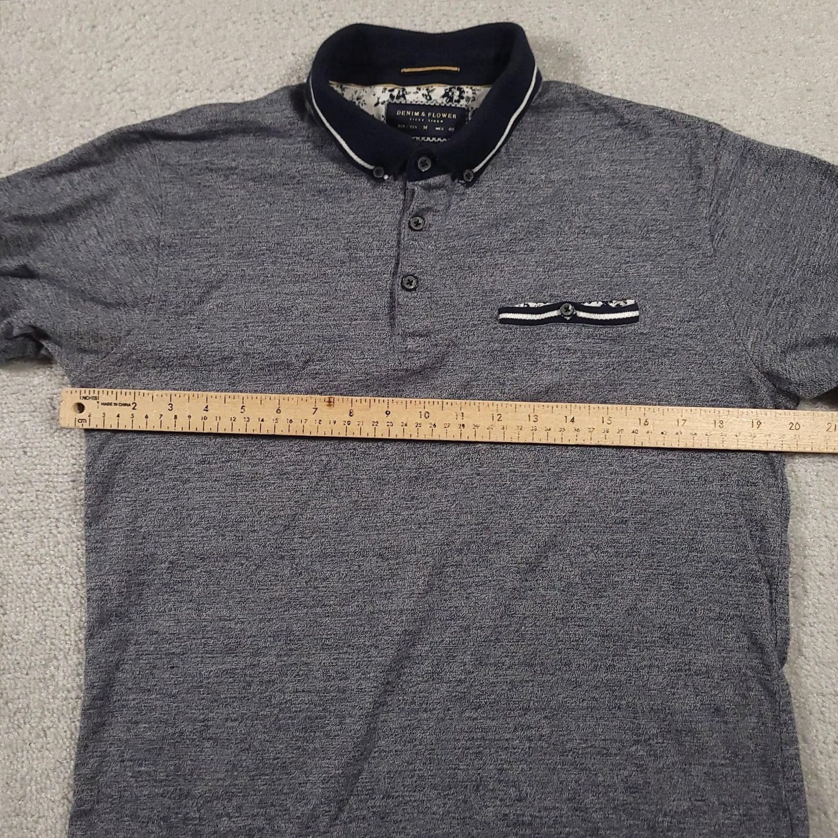 Vintage Denim & Flower Polo Shirt Mens M Gray Blue Slim Fit Short Sleeve Pocket Size US M / EU 48-50 / 2 - 4 Thumbnail