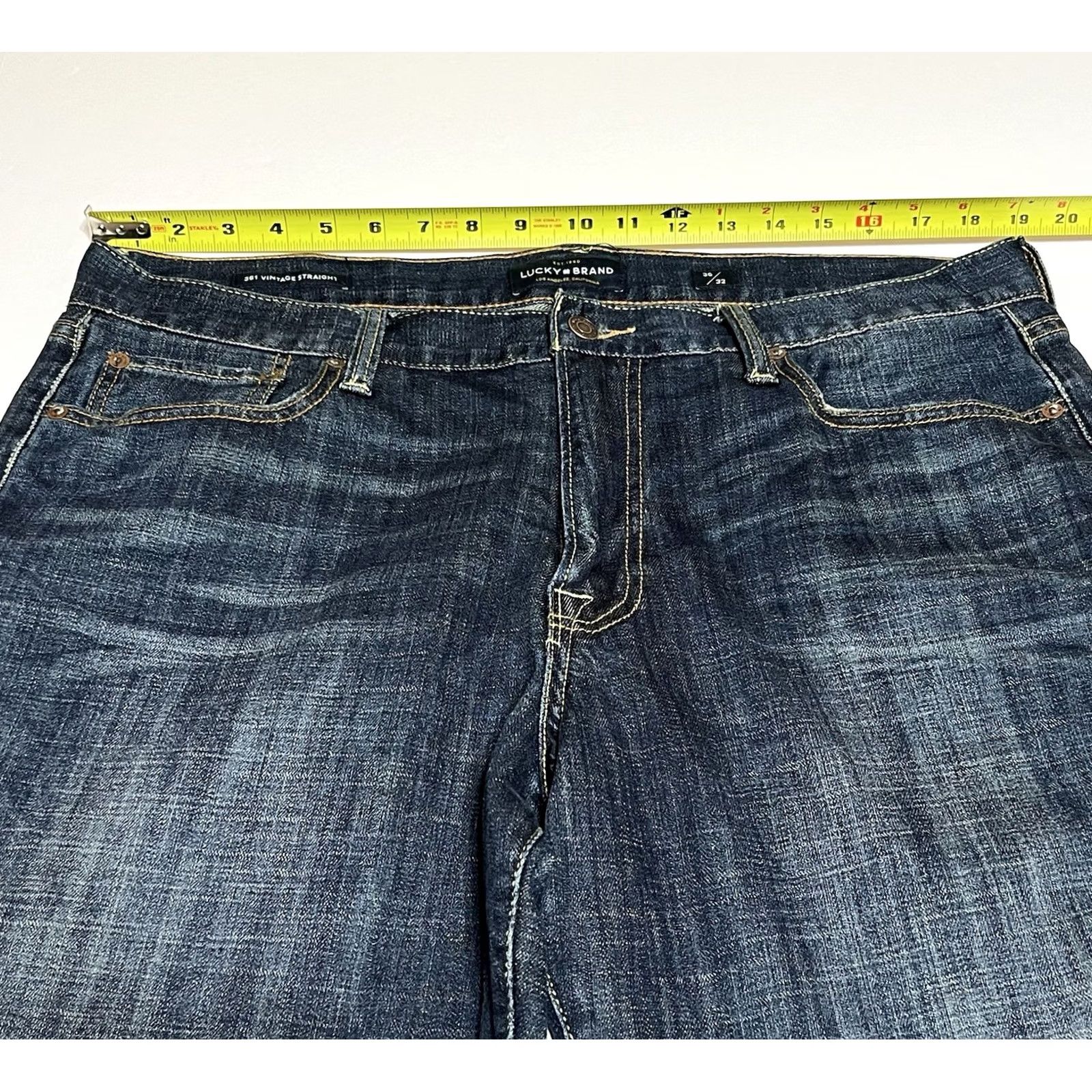 Lucky Brand Lucky Brand 361 Vintage Straight Jeans Mens Dark Wash 38x32 Denim Button Zip 5-Pocket Logo Preppy Classic Regular Blue Cotton Blend Fashion Streetwear Size US 38 / EU 54 - 3 Thumbnail