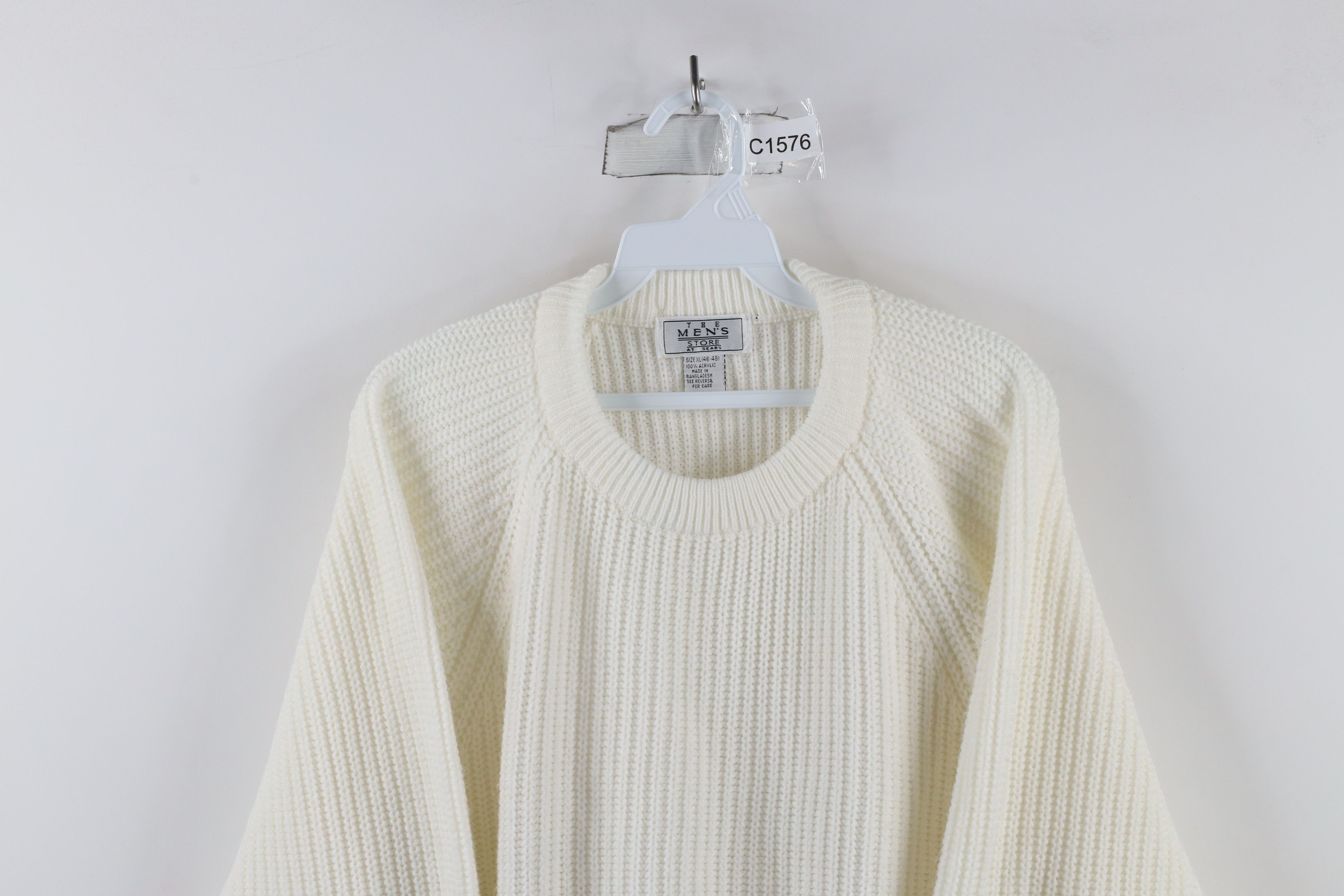 Vintage Vintage 70s Streetwear Ribbed Knit Crewneck Sweater White Size US XL / EU 56 / 4 - 2 Thumbnail