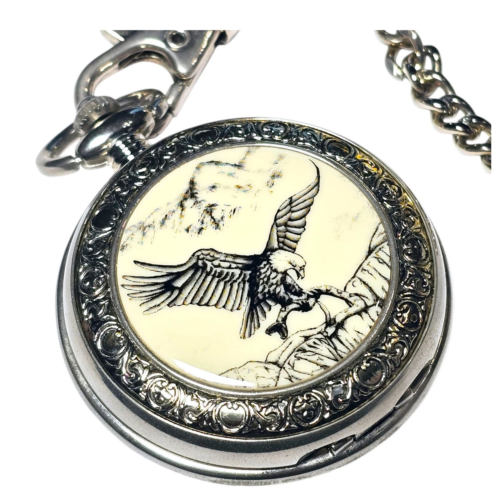 Other Soaring Eagle Pocket Watch Silver Tone Quartz Chain Works Size ONE SIZE - 4 Thumbnail